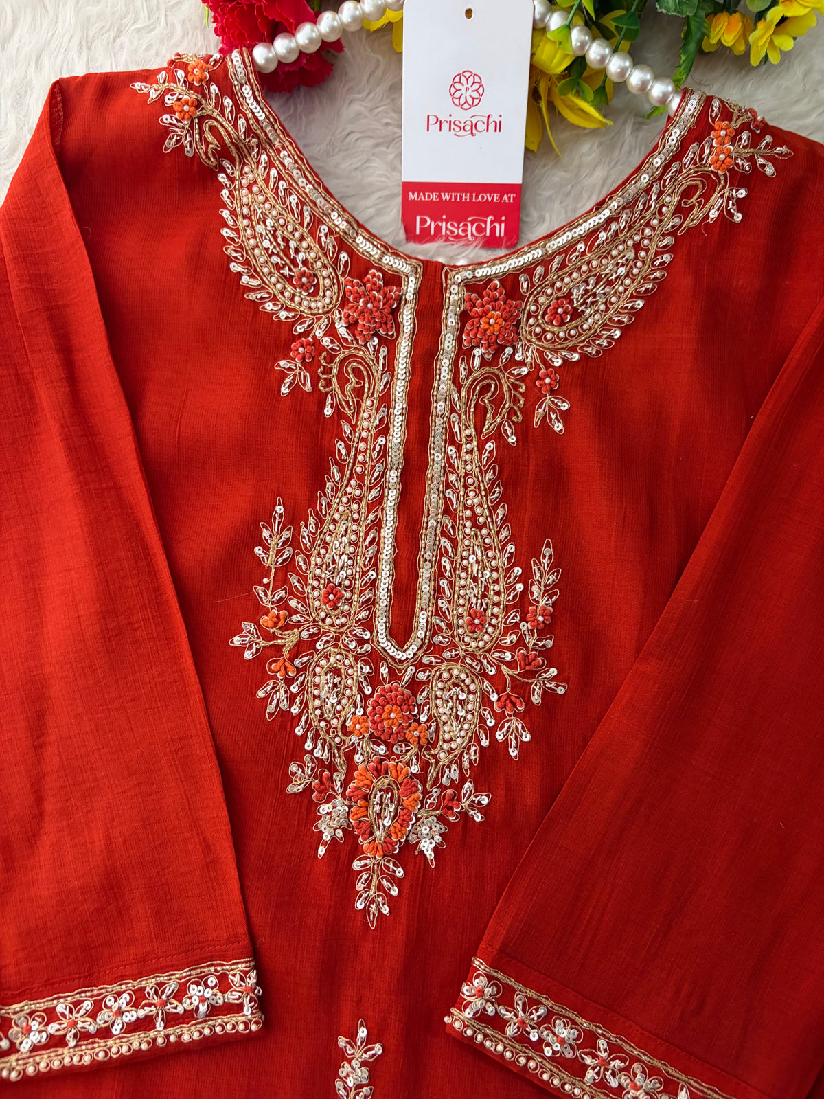 Orange Embroidered Ethnic Kurta Set for Women with Pants & Dupatta | Festive Traditional Wear