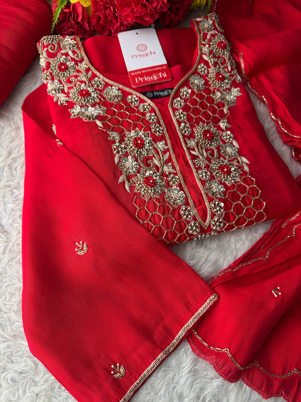 Designer Zardozi Embroidered Kurta Set for Women with Pants & Dupatta | Traditional Ethnic Wear