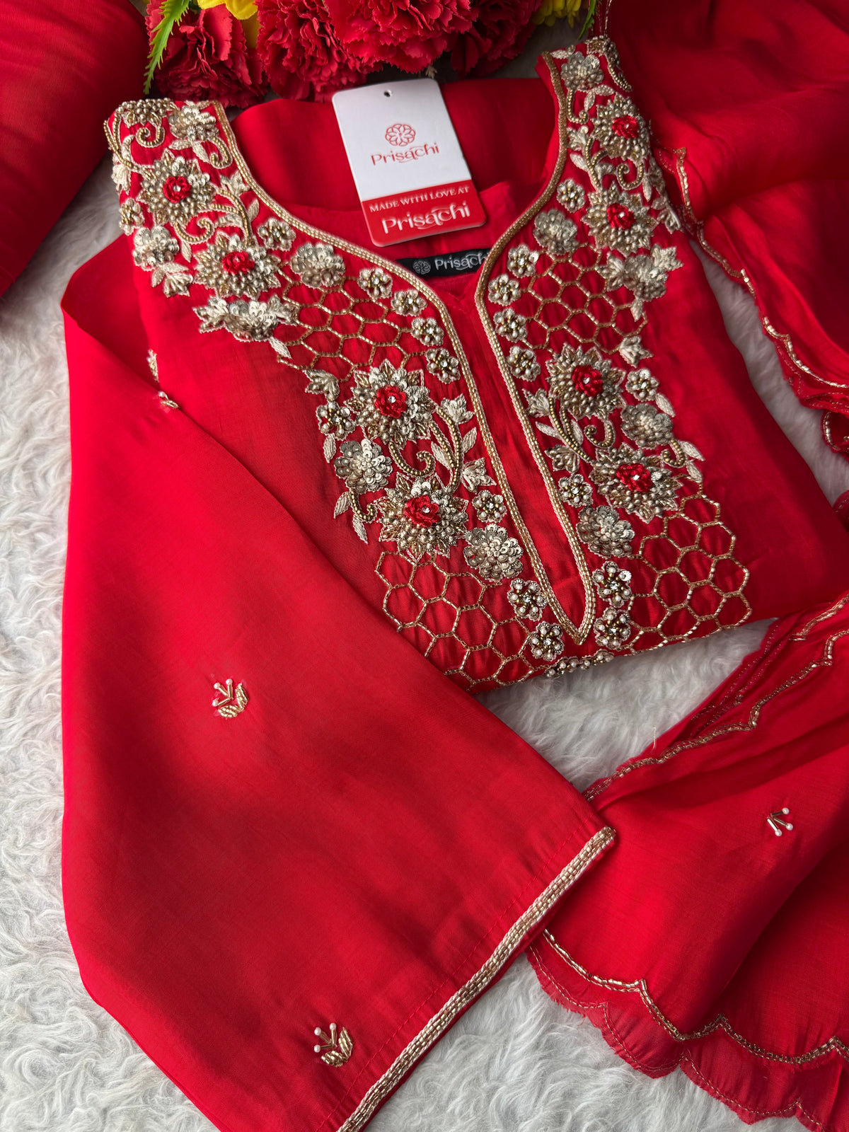 Designer Zardozi Embroidered Kurta Set for Women with Pants & Dupatta | Traditional Ethnic Wear