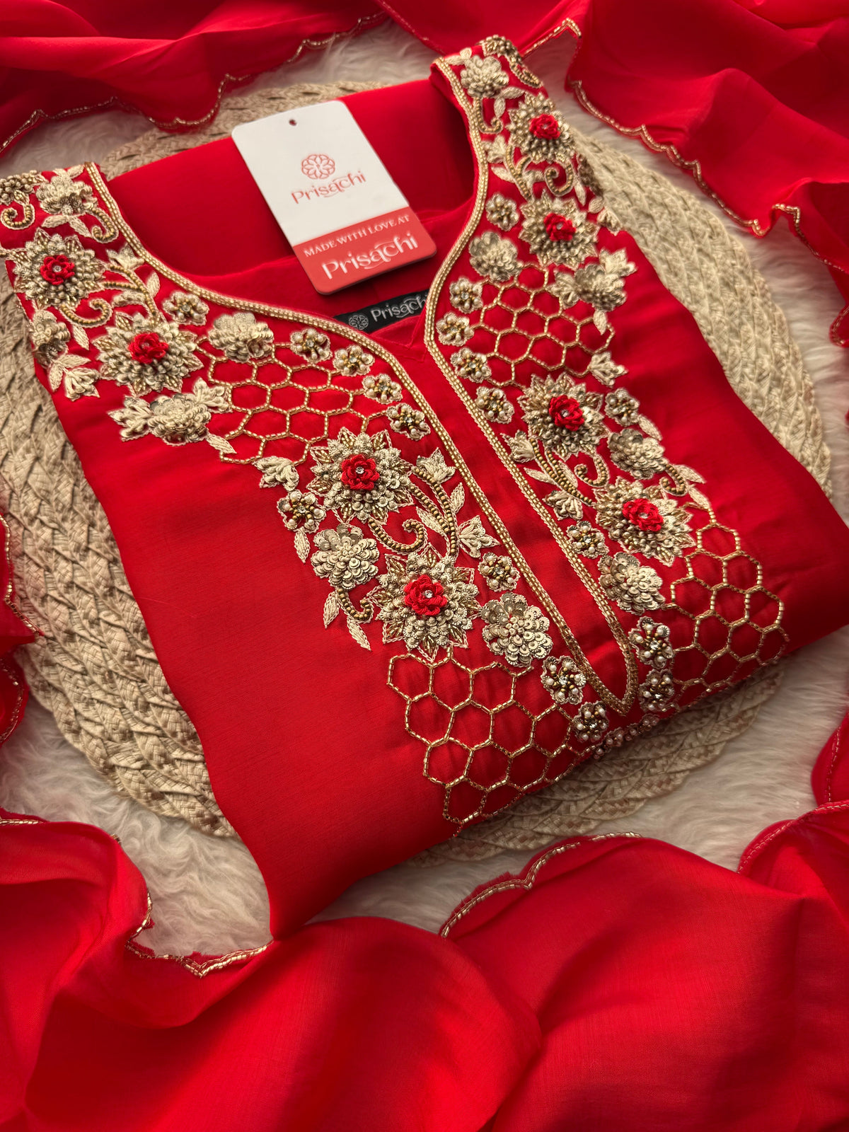 Designer Zardozi Embroidered Kurta Set for Women with Pants & Dupatta | Traditional Ethnic Wear