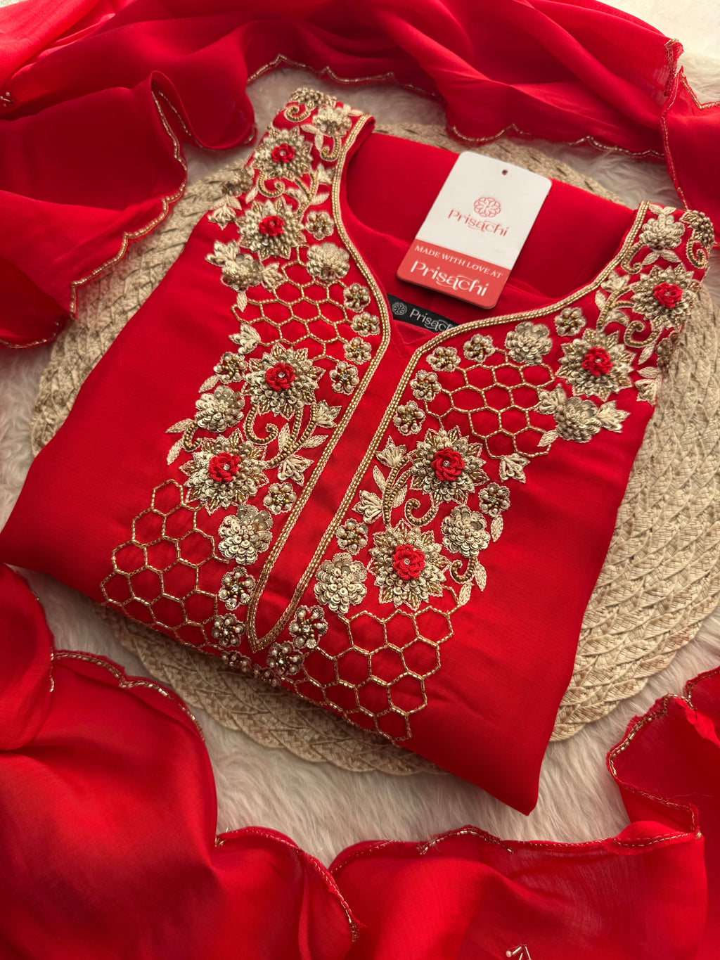 Designer Zardozi Embroidered Kurta Set for Women with Pants & Dupatta | Traditional Ethnic Wear