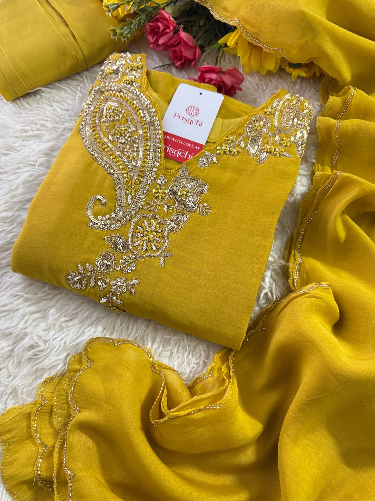 Prisachi Designer Embroidered kurta set with pant with dupatta