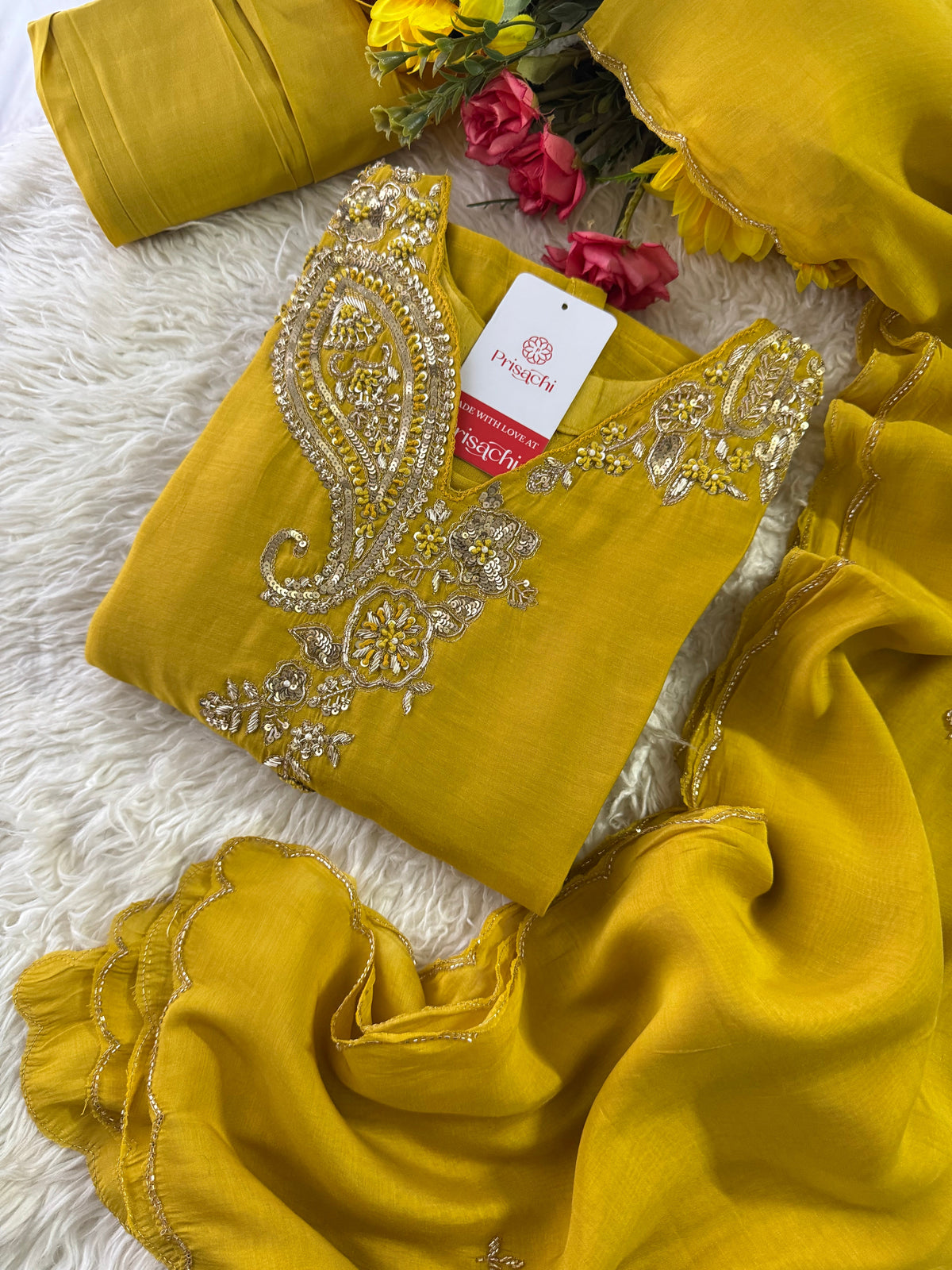 Prisachi Designer Embroidered kurta set with pant with dupatta