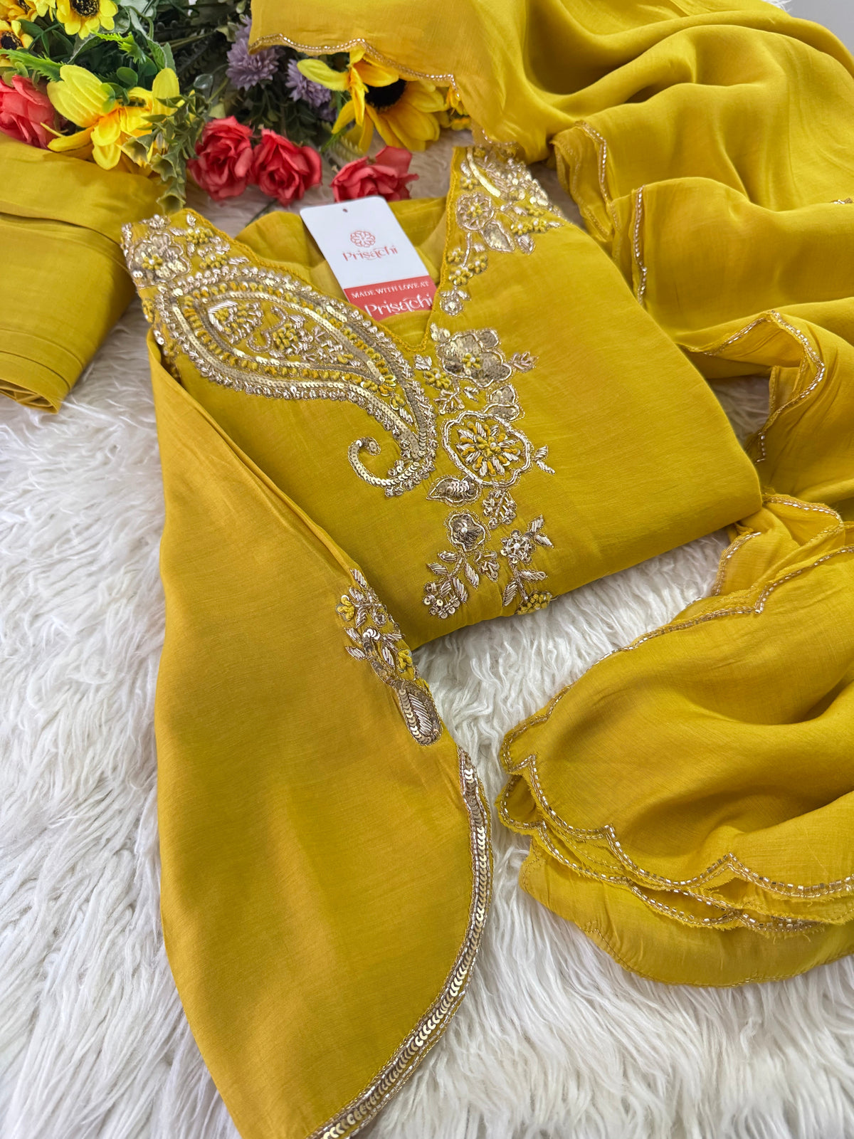 Prisachi Designer Embroidered kurta set with pant with dupatta