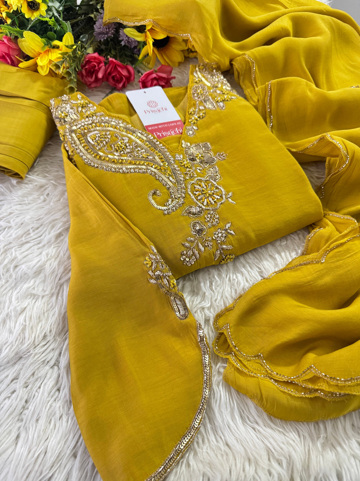 Prisachi Designer Embroidered kurta set with pant with dupatta