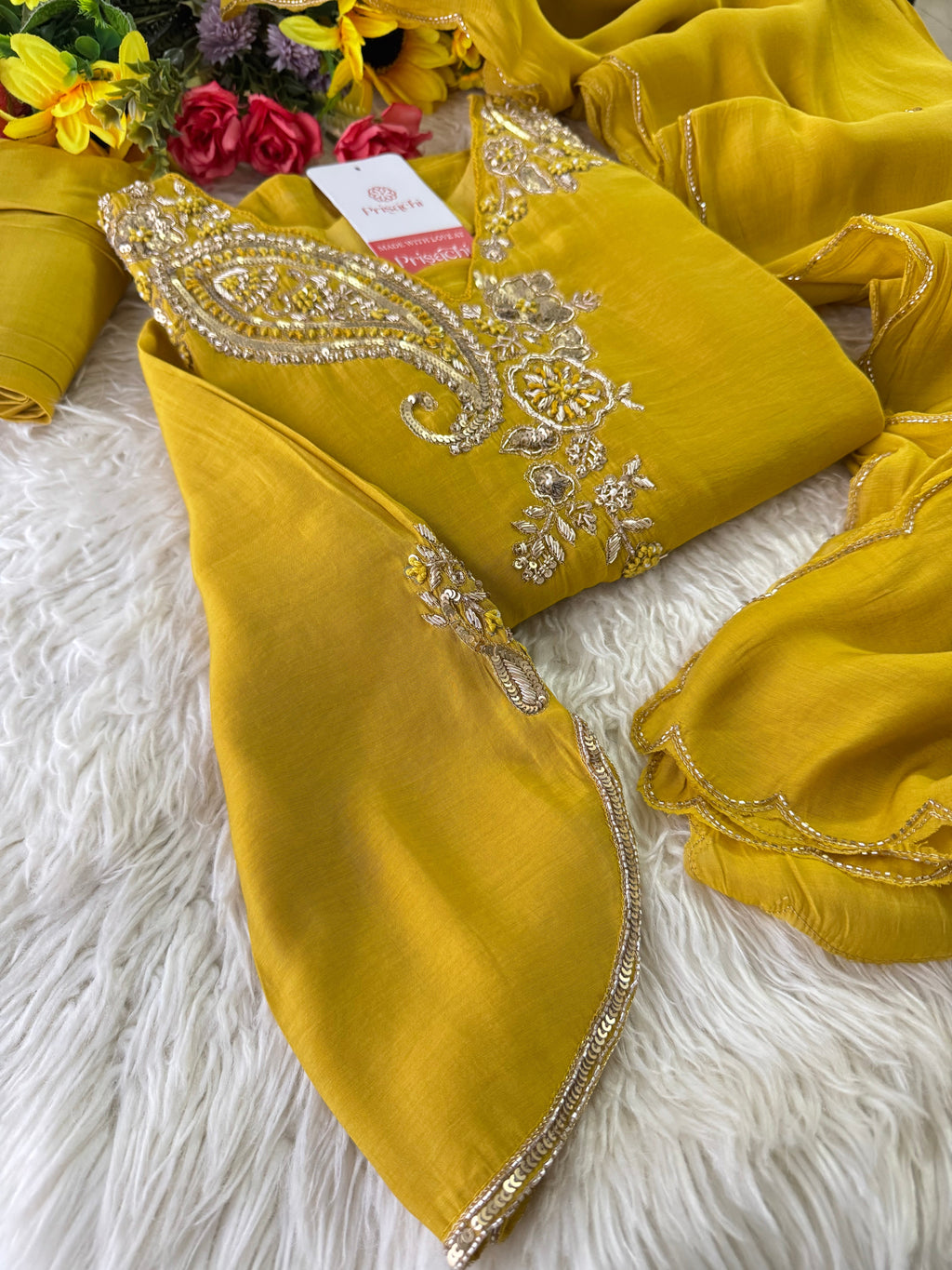 Prisachi Designer Embroidered kurta set with pant with dupatta