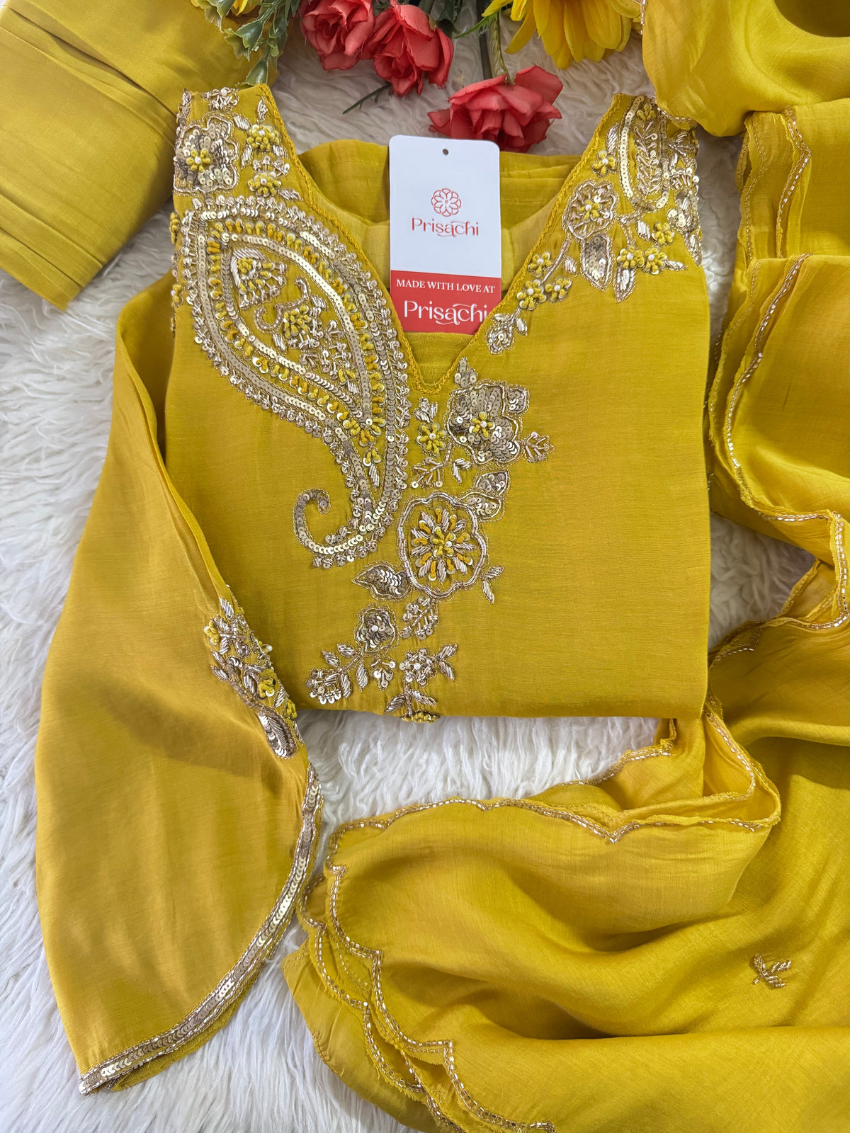 Prisachi Designer Embroidered kurta set with pant with dupatta
