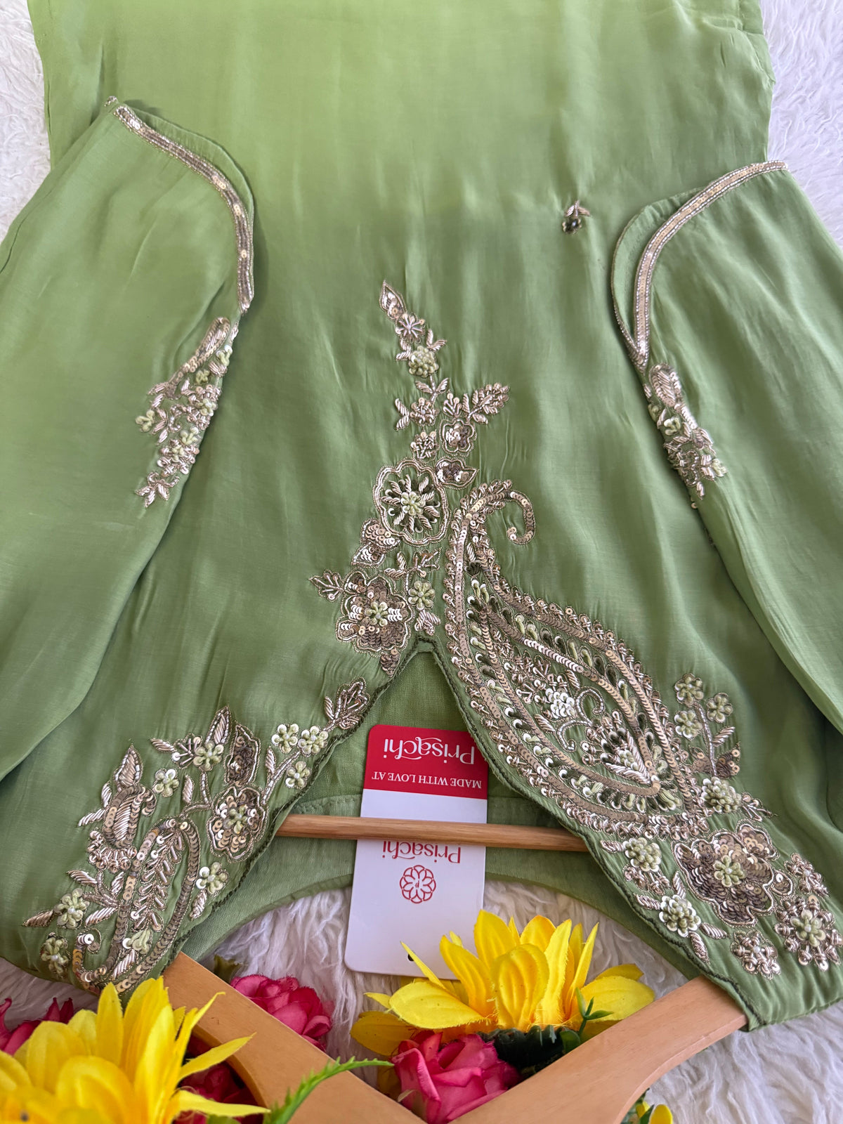 Pista Green  Designer Embroidered kurta set with pant with dupatta