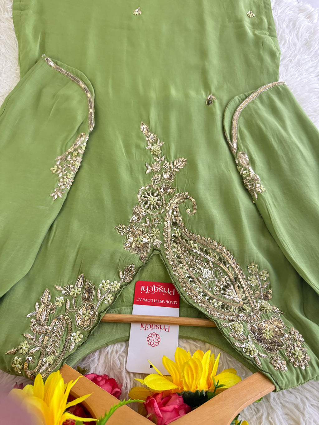 Pista Green  Designer Embroidered kurta set with pant with dupatta