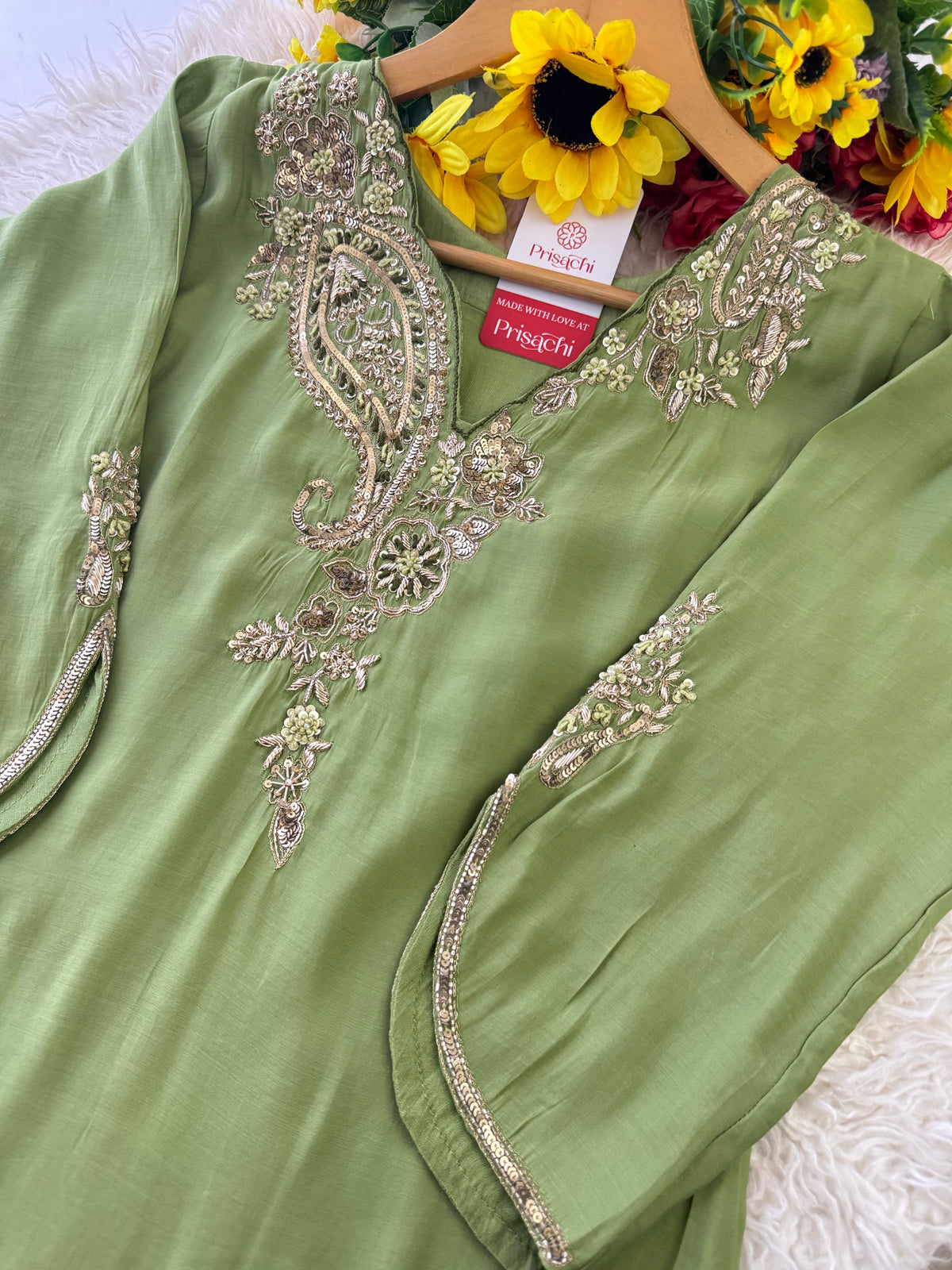 Pista Green  Designer Embroidered kurta set with pant with dupatta