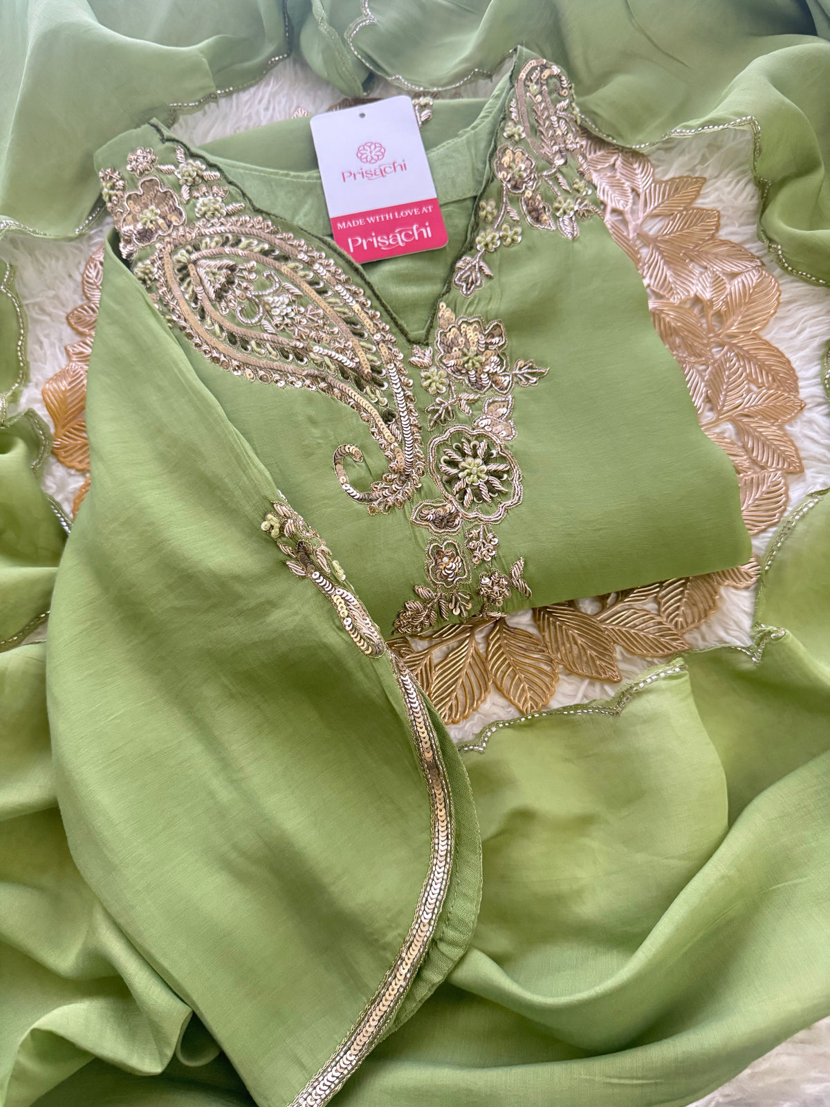 Pista Green  Designer Embroidered kurta set with pant with dupatta