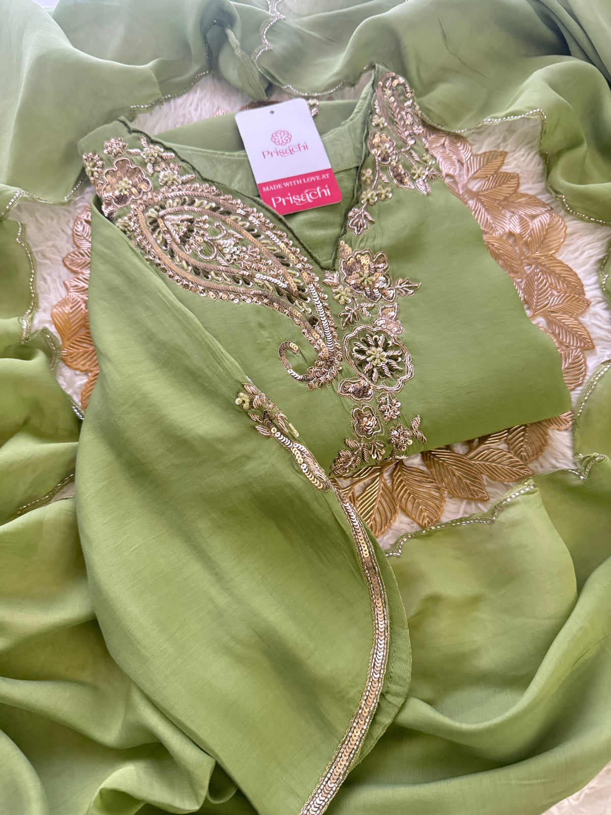 Pista Green  Designer Embroidered kurta set with pant with dupatta