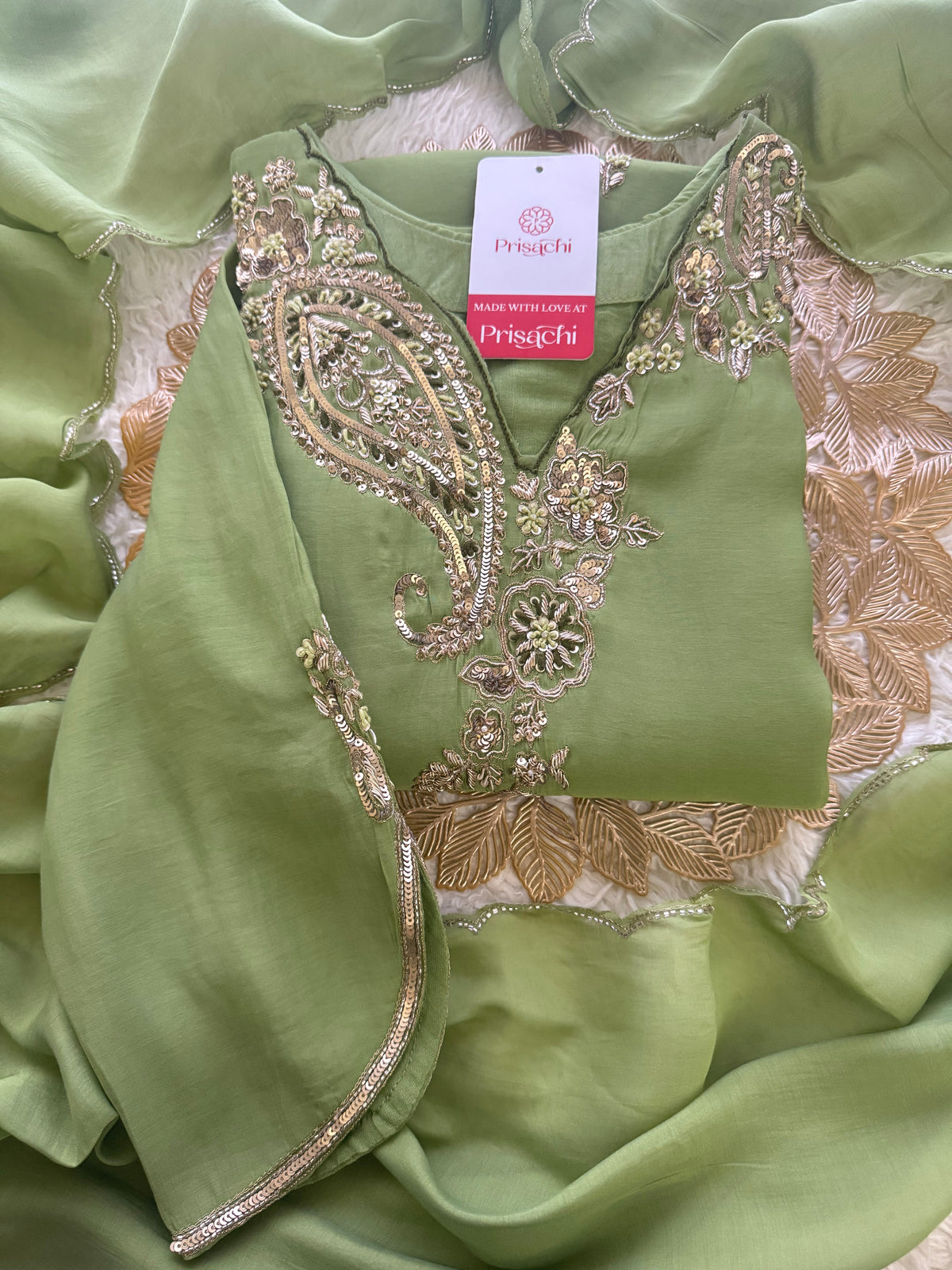 Pista Green  Designer Embroidered kurta set with pant with dupatta
