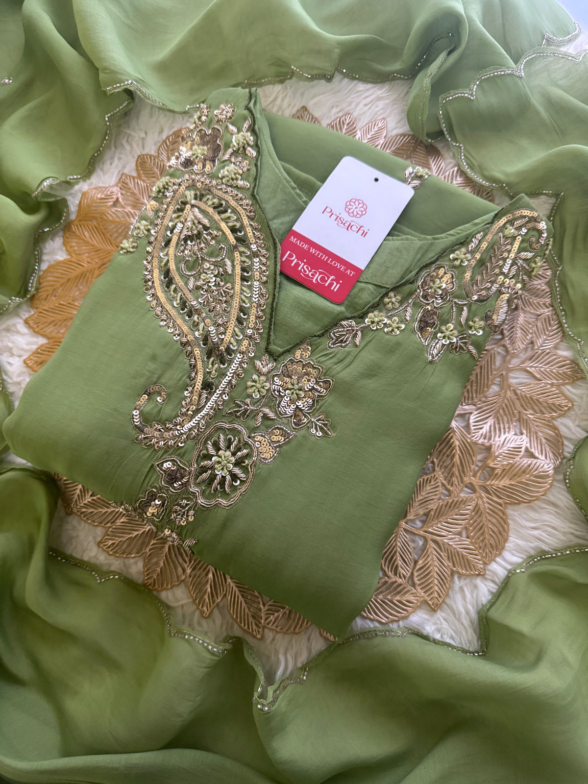 Pista Green  Designer Embroidered kurta set with pant with dupatta