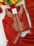 Orange Embroidered Ethnic Kurta Set for Women with Pants & Dupatta | Festive Traditional Wear