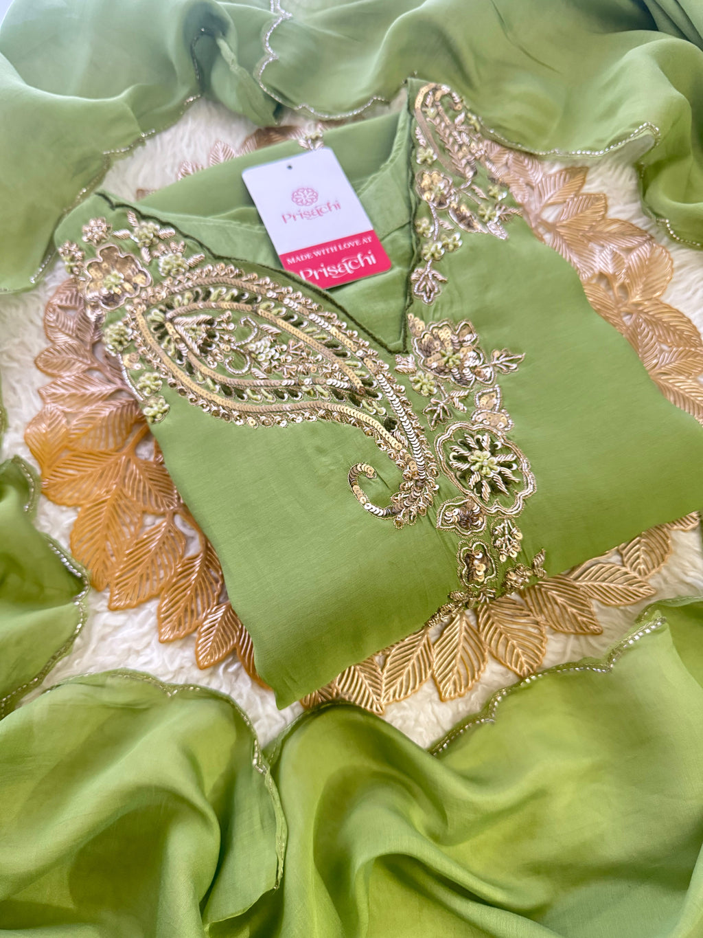 Pista Green  Designer Embroidered kurta set with pant with dupatta
