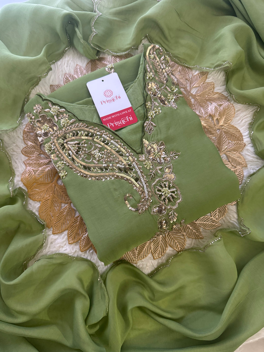 Pista Green  Designer Embroidered kurta set with pant with dupatta