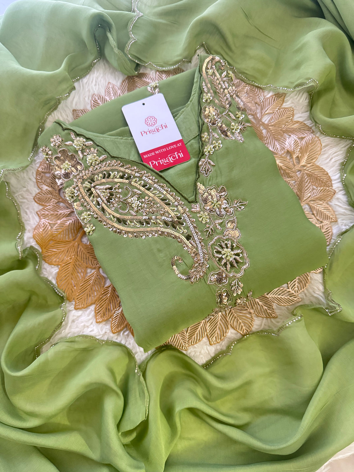 Pista Green  Designer Embroidered kurta set with pant with dupatta