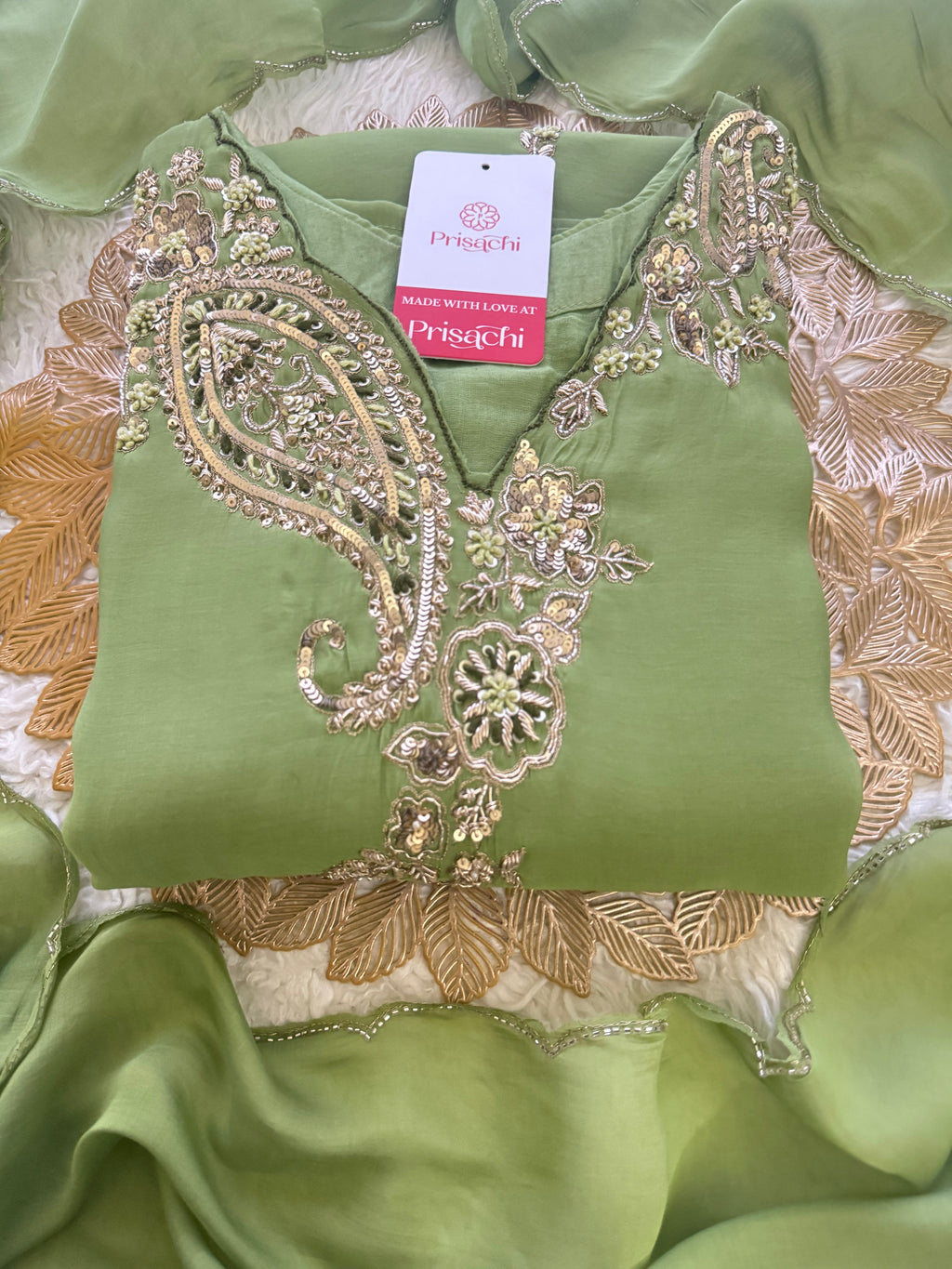 Pista Green  Designer Embroidered kurta set with pant with dupatta