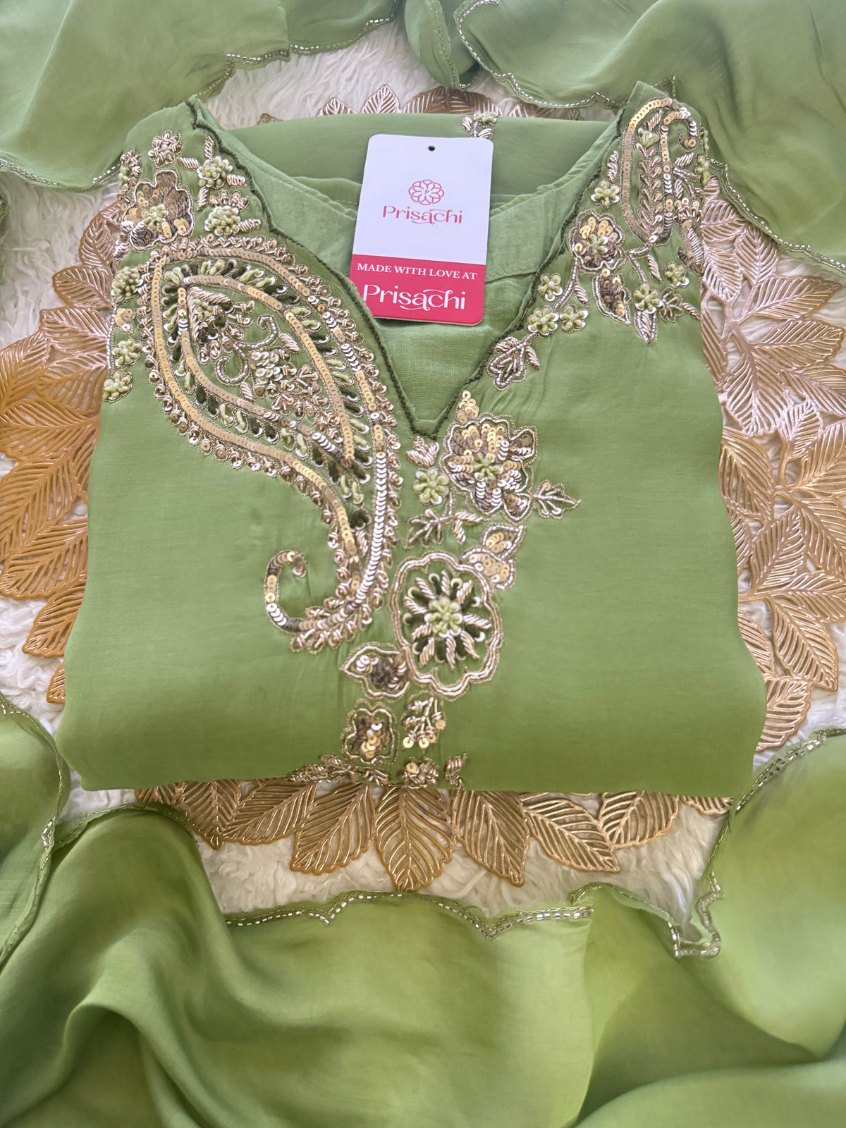 Pista Green  Designer Embroidered kurta set with pant with dupatta