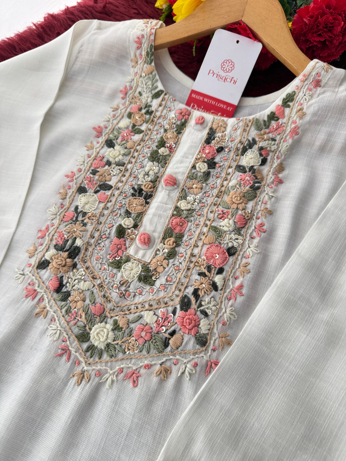 Designer Thread Embroidered Straight Kurti Pant Co-ord Set for Women | Ethnic Office Wear & Daily Wear Outfit