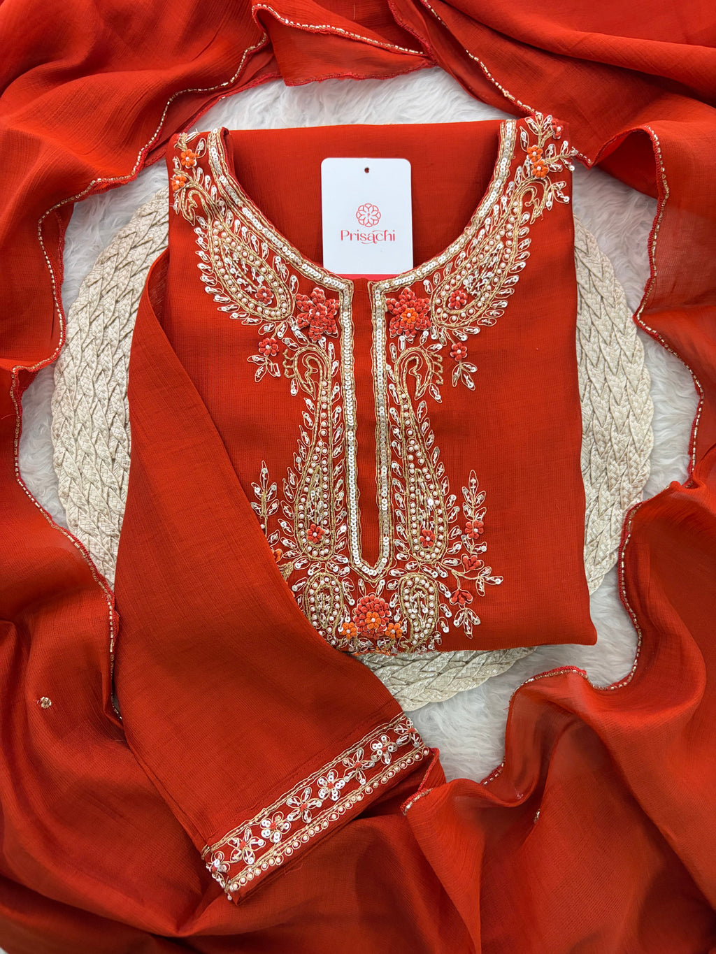 Orange Embroidered Ethnic Kurta Set for Women with Pants & Dupatta | Festive Traditional Wear