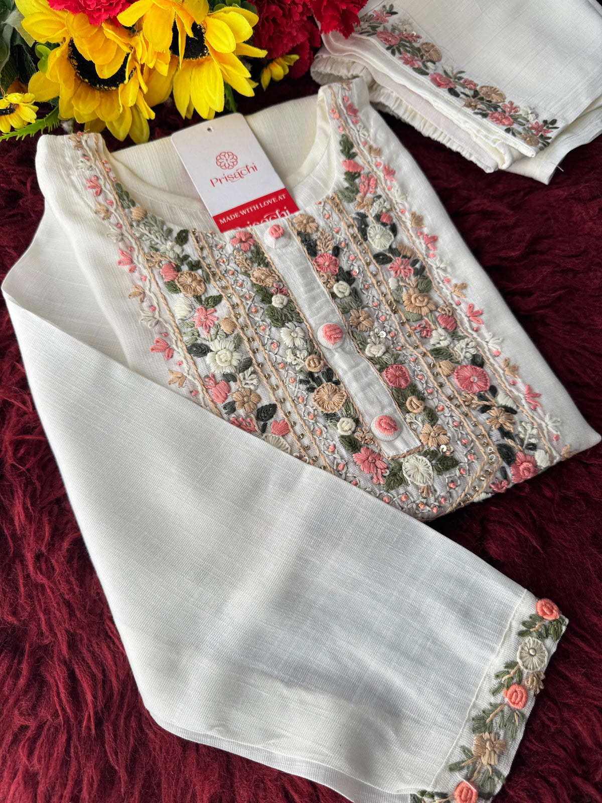 Designer Thread Embroidered Straight Kurti Pant Co-ord Set for Women | Ethnic Office Wear & Daily Wear Outfit