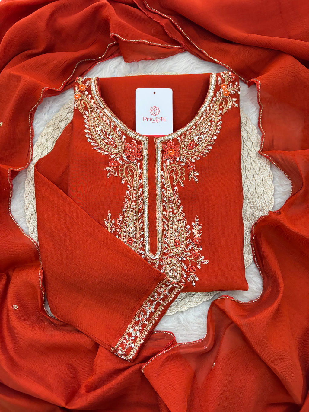 Orange Embroidered Ethnic Kurta Set for Women with Pants & Dupatta | Festive Traditional Wear