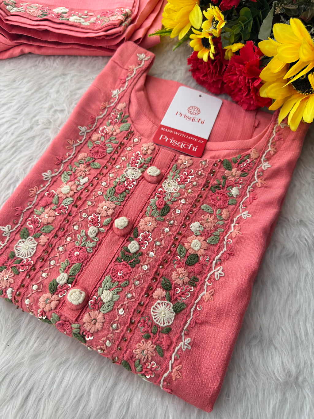 Designer Thread Embroidered Straight Kurti Pant Co-ord Set for Women | Ethnic Office Wear & Daily Wear Outfit