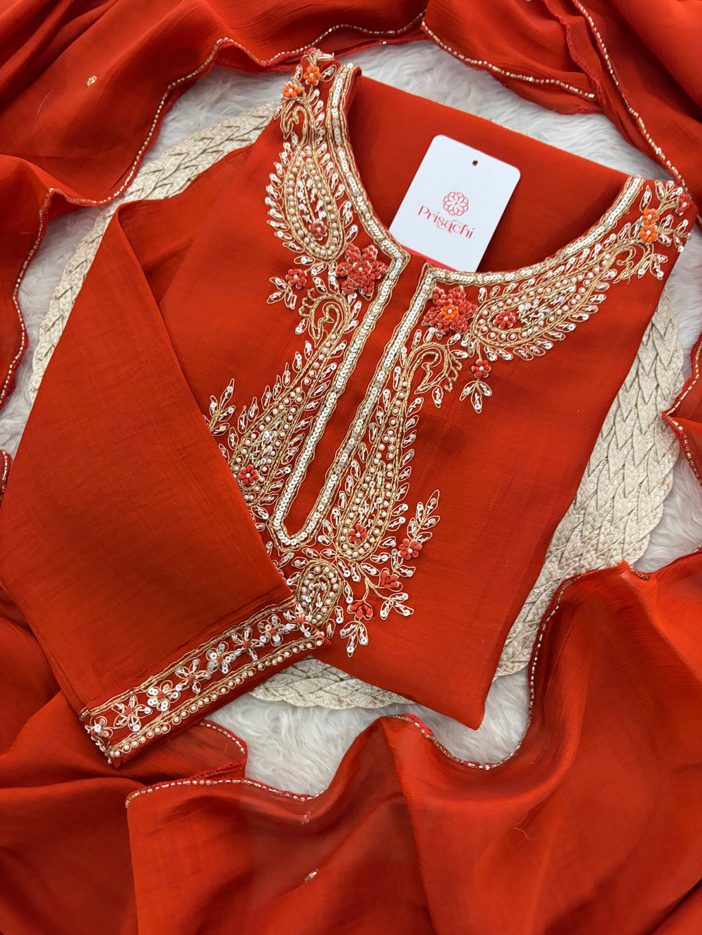 Orange Embroidered Ethnic Kurta Set for Women with Pants & Dupatta | Festive Traditional Wear
