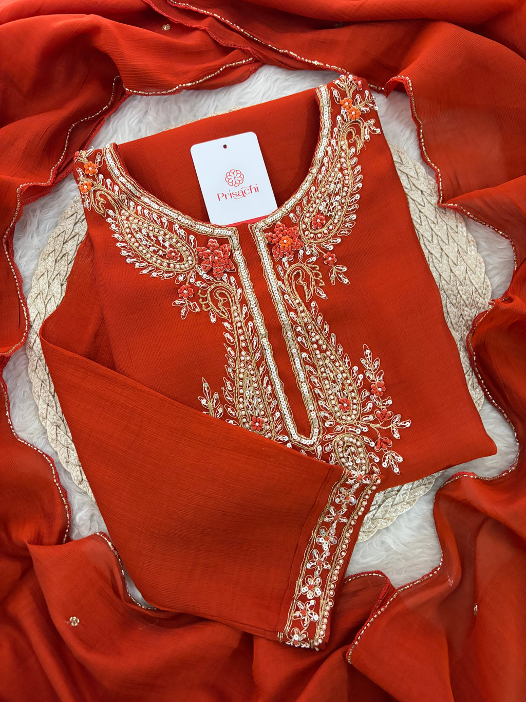 Orange Embroidered Ethnic Kurta Set for Women with Pants & Dupatta | Festive Traditional Wear