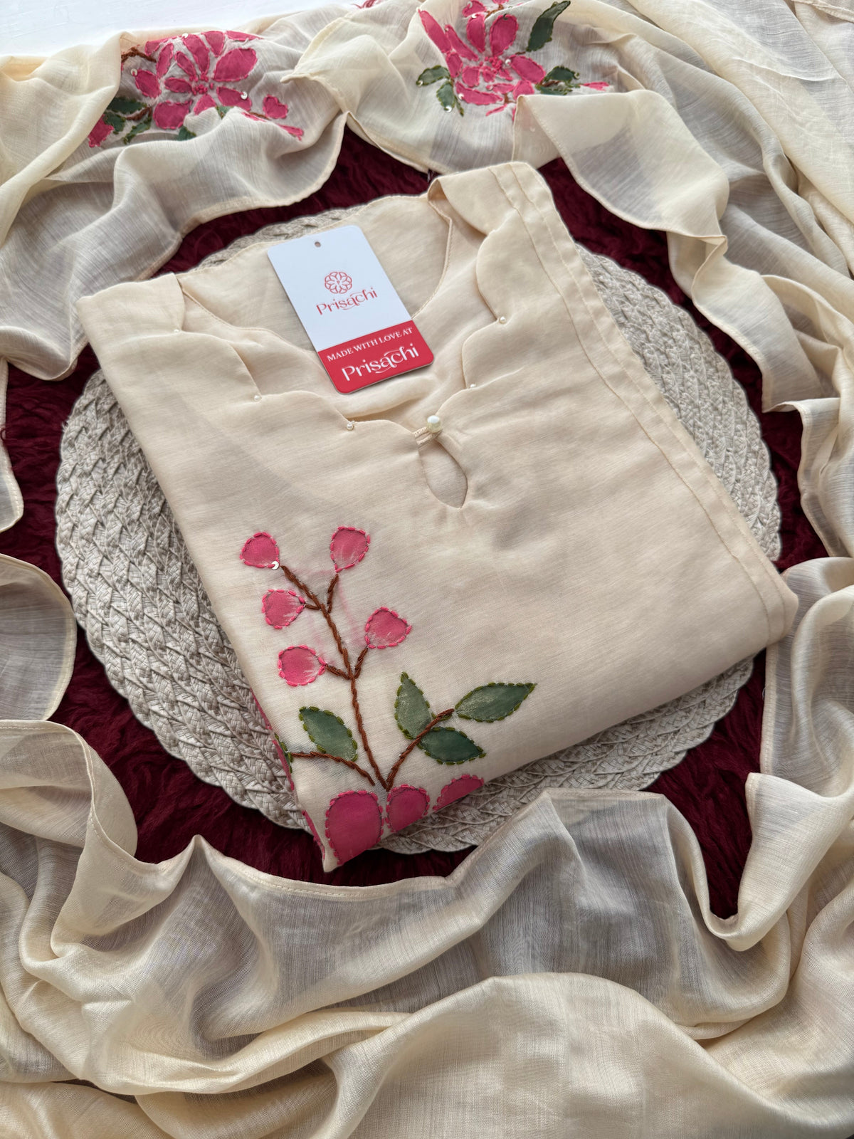 Designer Thread Embroidered A-Line Ethnic Kurta Set with Dupatta & Pant