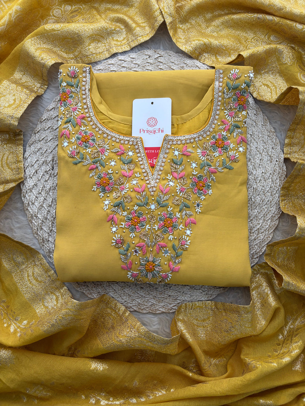 Yellow Designer Embroidered Kurta Set with Pants & Dupatta for Women | Casual & Office Wear Ethnic Suit Set