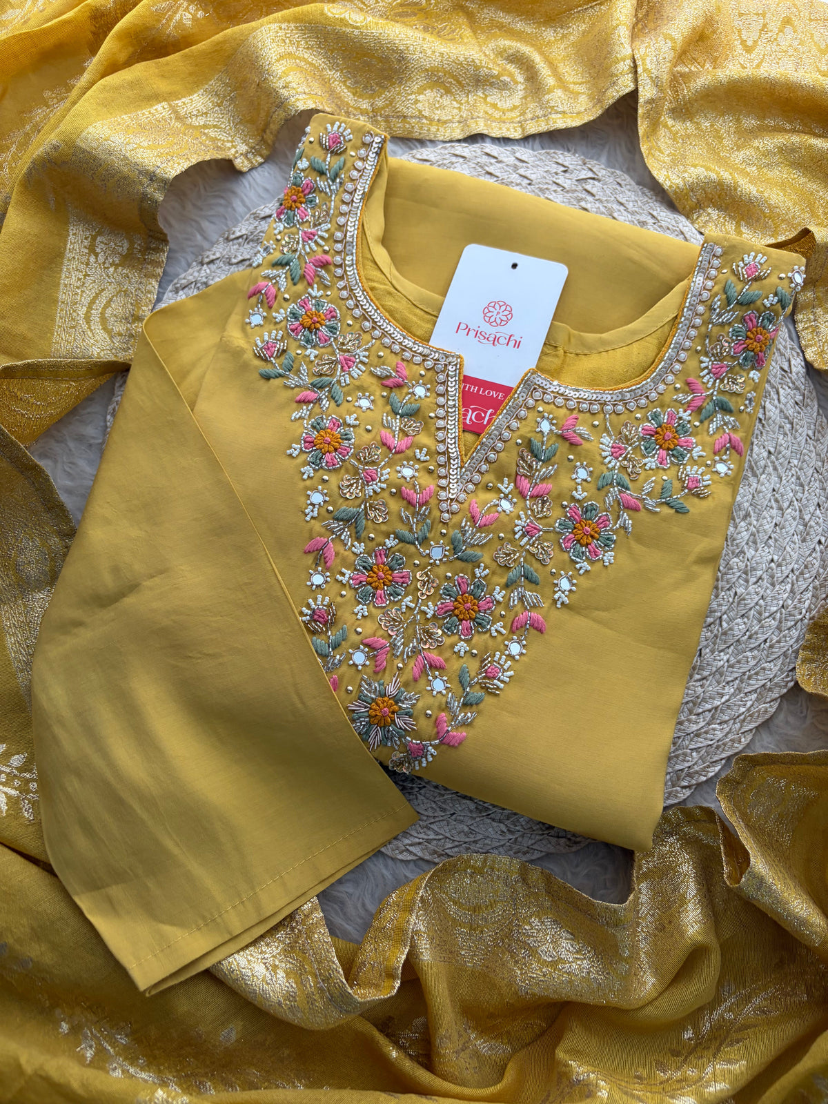 Yellow Designer Embroidered Kurta Set with Pants & Dupatta for Women | Casual & Office Wear Ethnic Suit Set
