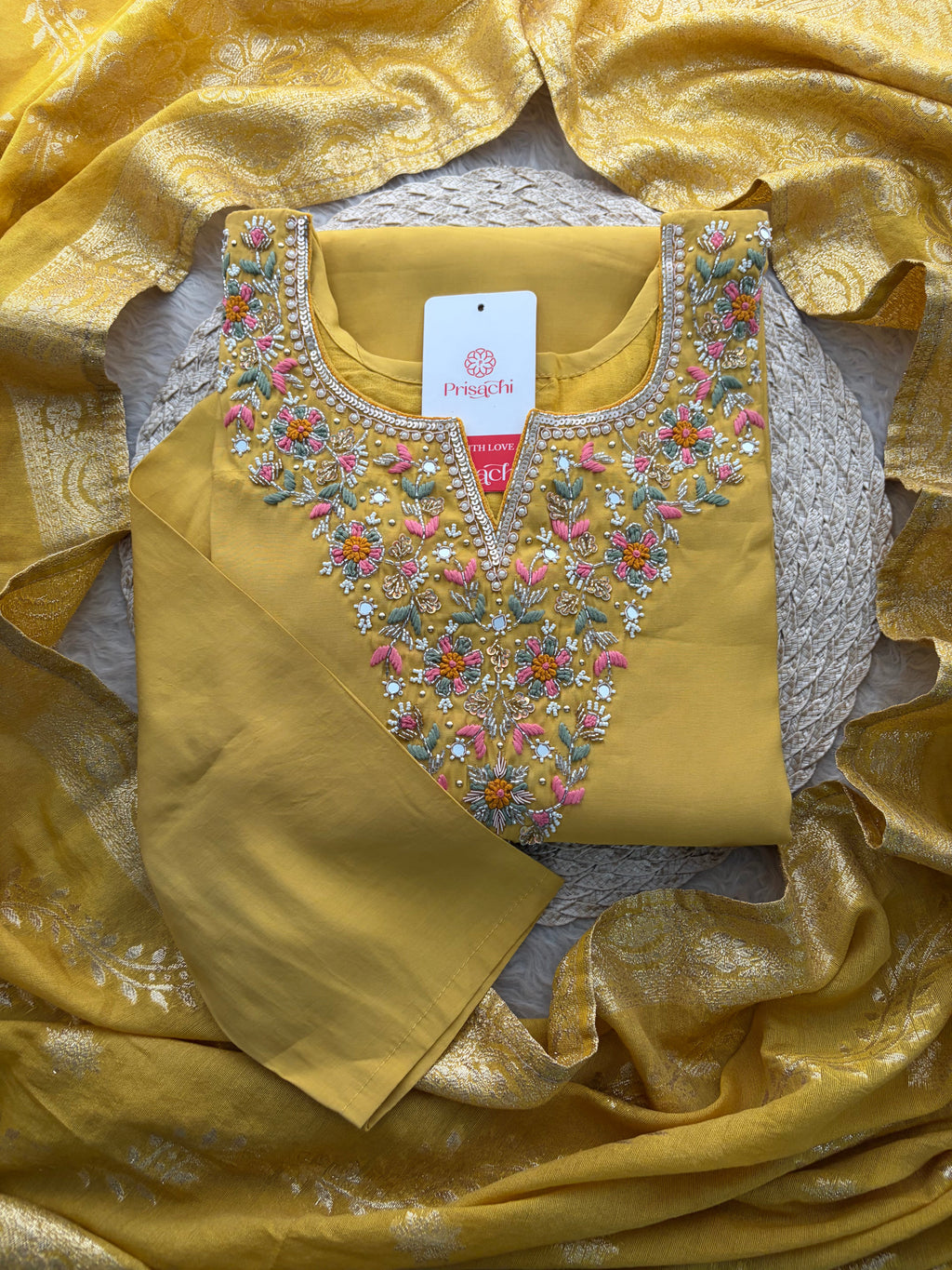 Yellow Designer Embroidered Kurta Set with Pants & Dupatta for Women | Casual & Office Wear Ethnic Suit Set