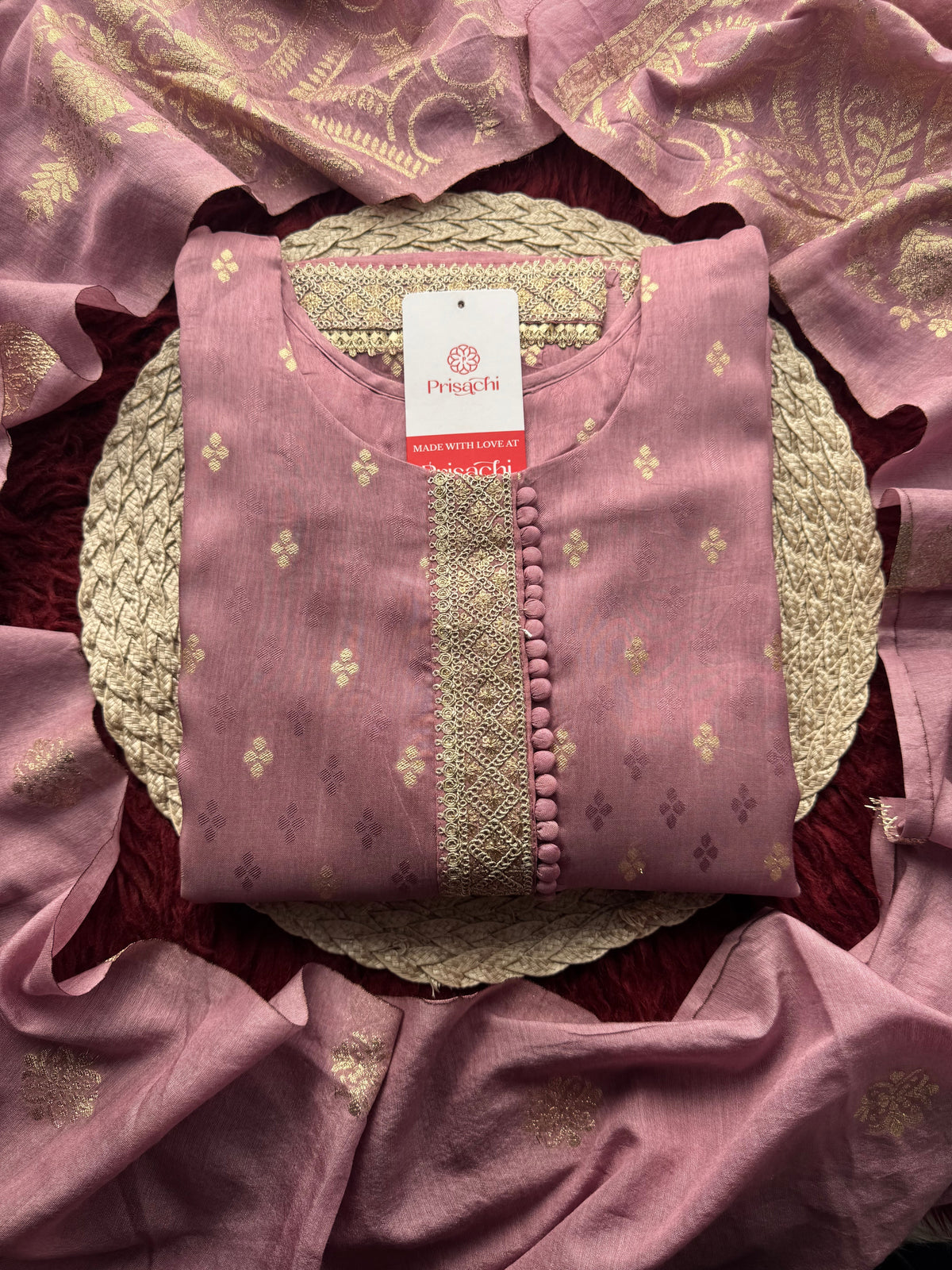 Lavender Embroidered Kurta Set with Pants & Banarasi Dupatta | Traditional Ethnic Wear Suit Set