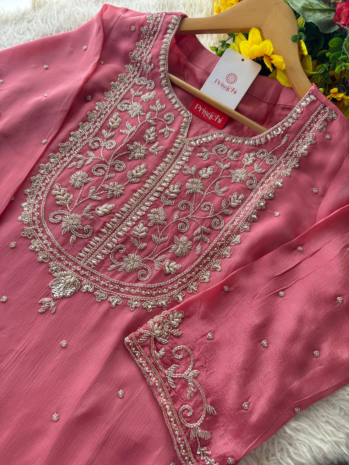 Pink Embroidered Ethnic Kurti Sharara Set with Dupatta