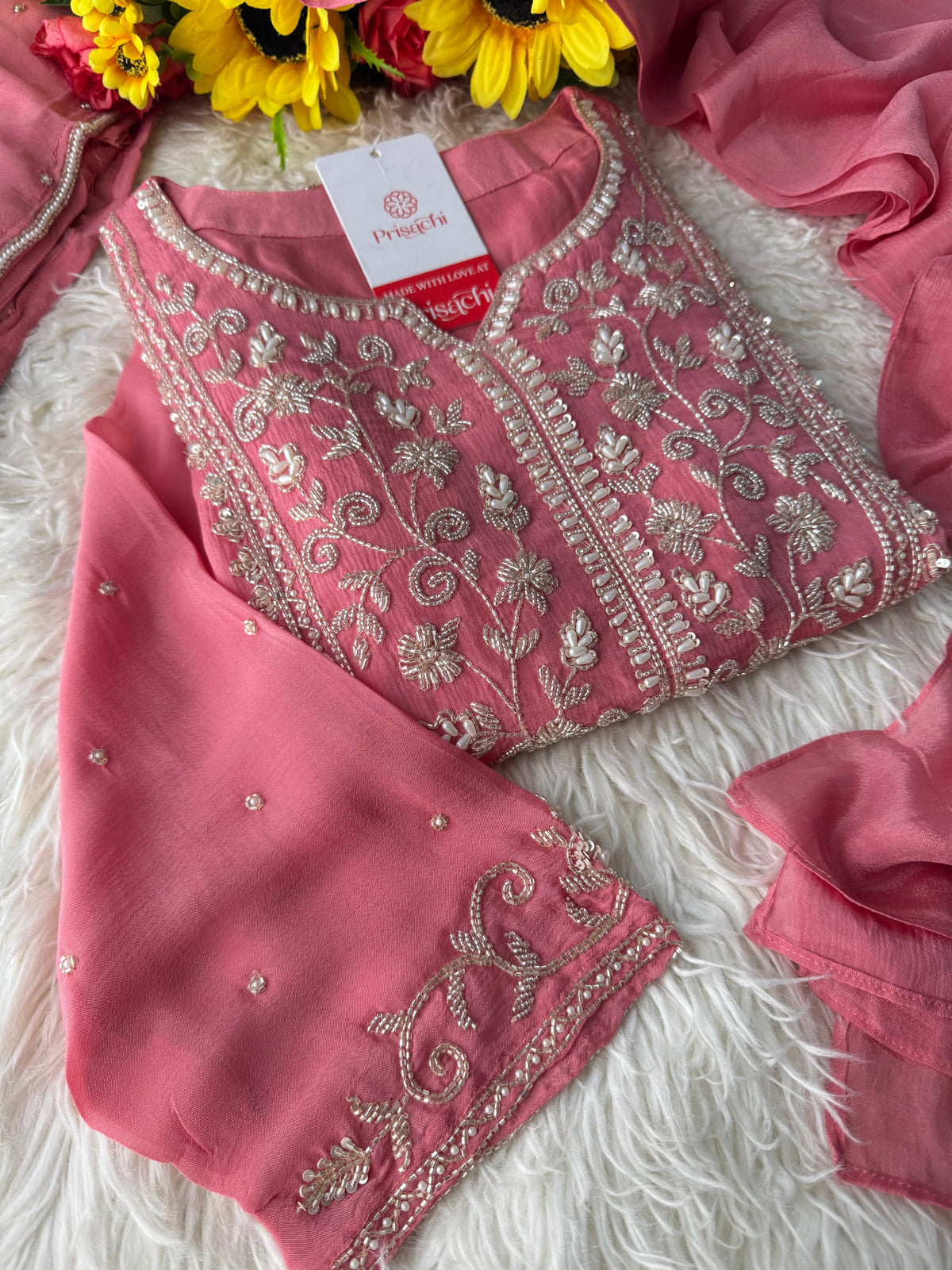 Pink Embroidered Ethnic Kurti Sharara Set with Dupatta