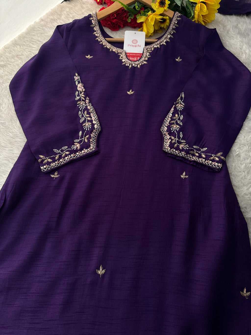 Purple Designer Embroidered Kurta Set with Pants & Dupatta Ethnic Wear