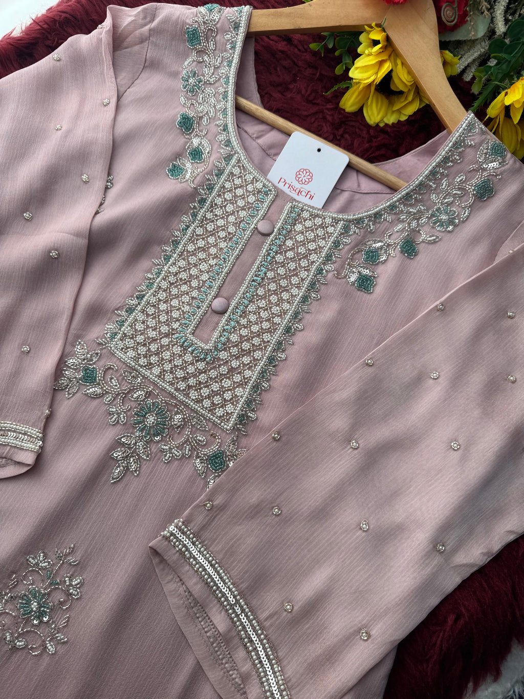 Lavender Zardozi Embroidered Ethnic Kurti Sharara Set with Dupatta | Designer Festive Suit Set