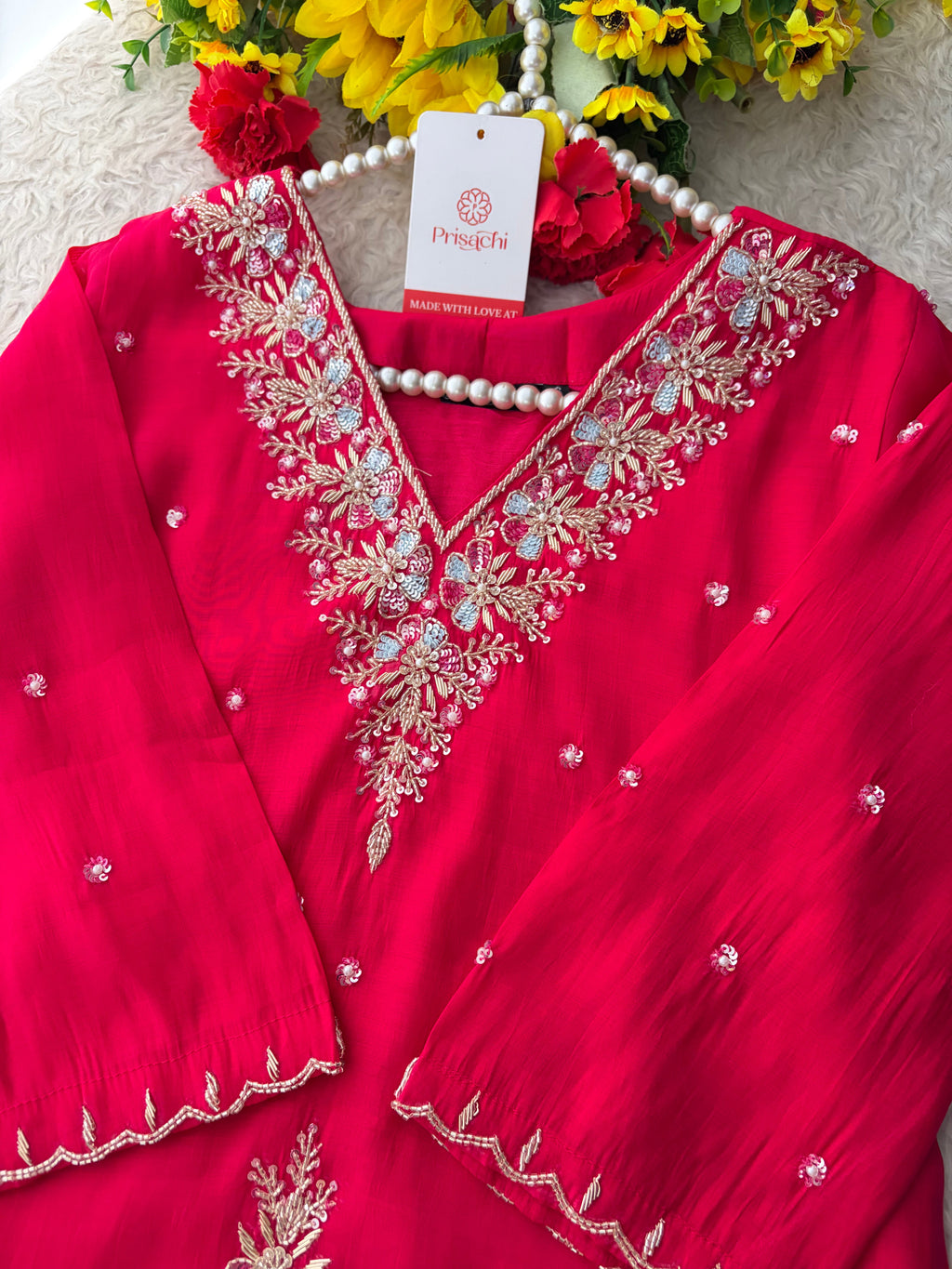 Orange Zardozi Embroidered Ethnic Kurta Set for Women with Dupatta & Pants | Festive Traditional Suit Set