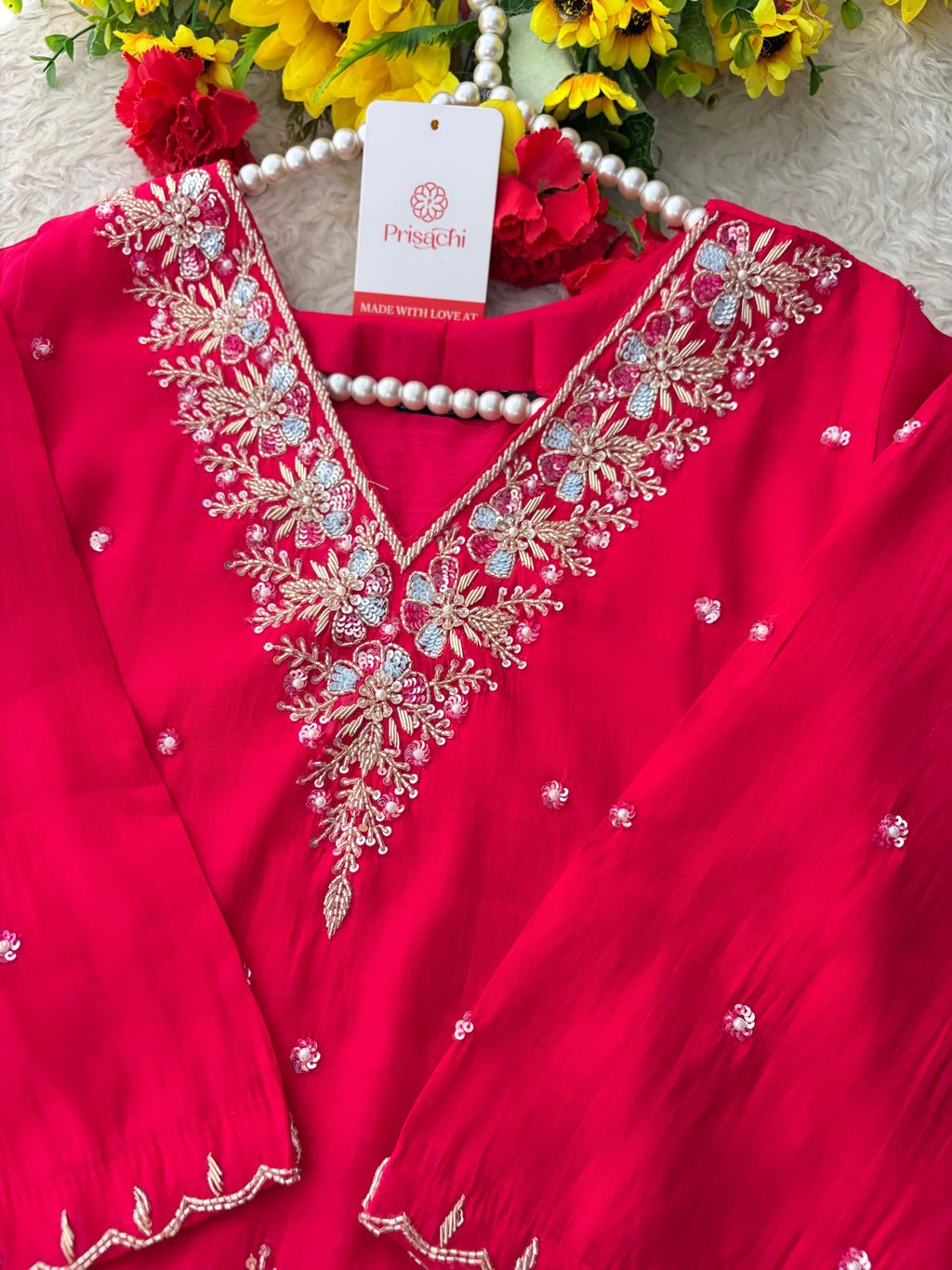 Orange Zardozi Embroidered Ethnic Kurta Set for Women with Dupatta & Pants | Festive Traditional Suit Set