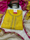 Mustard Yellow Embroidered Silk Kurta with Straight Pant & Vibrant Multicolor Dupatta Set