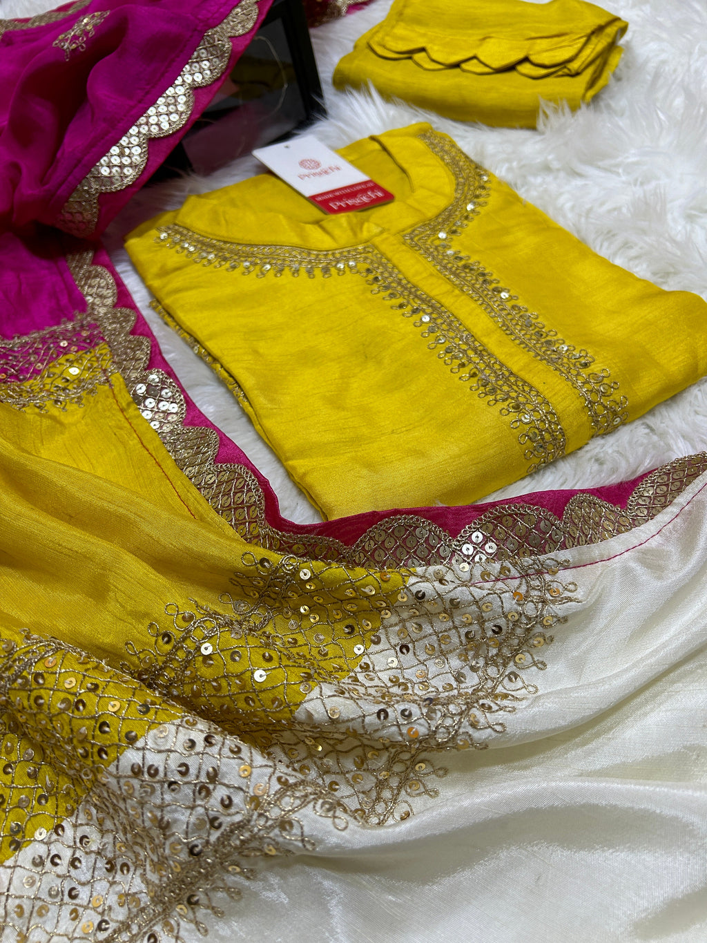 Mustard Yellow Embroidered Silk Kurta with Straight Pant & Vibrant Multicolor Dupatta Set