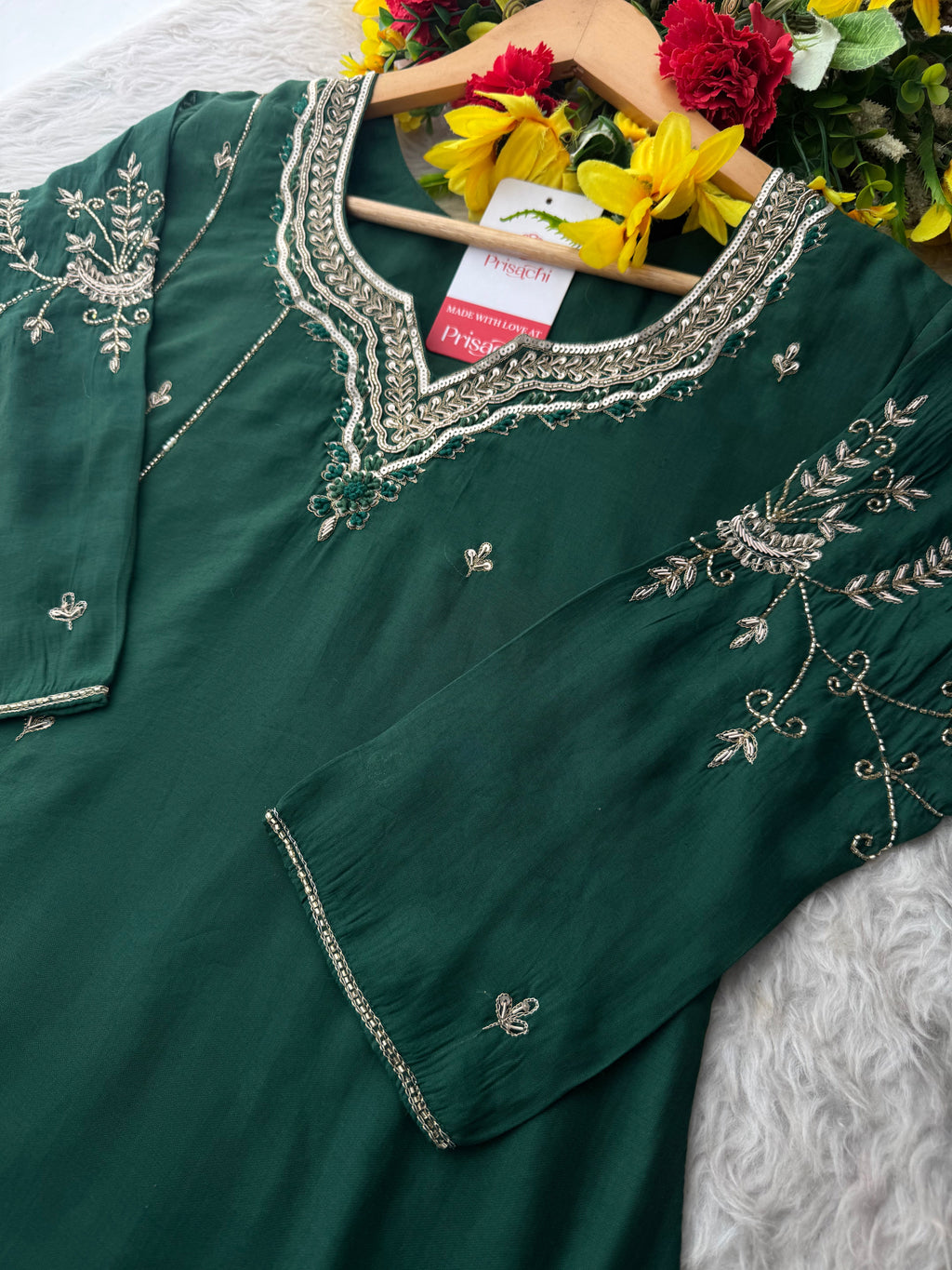 Pink Embroidered A-Line kurta set with dupatta and Pant