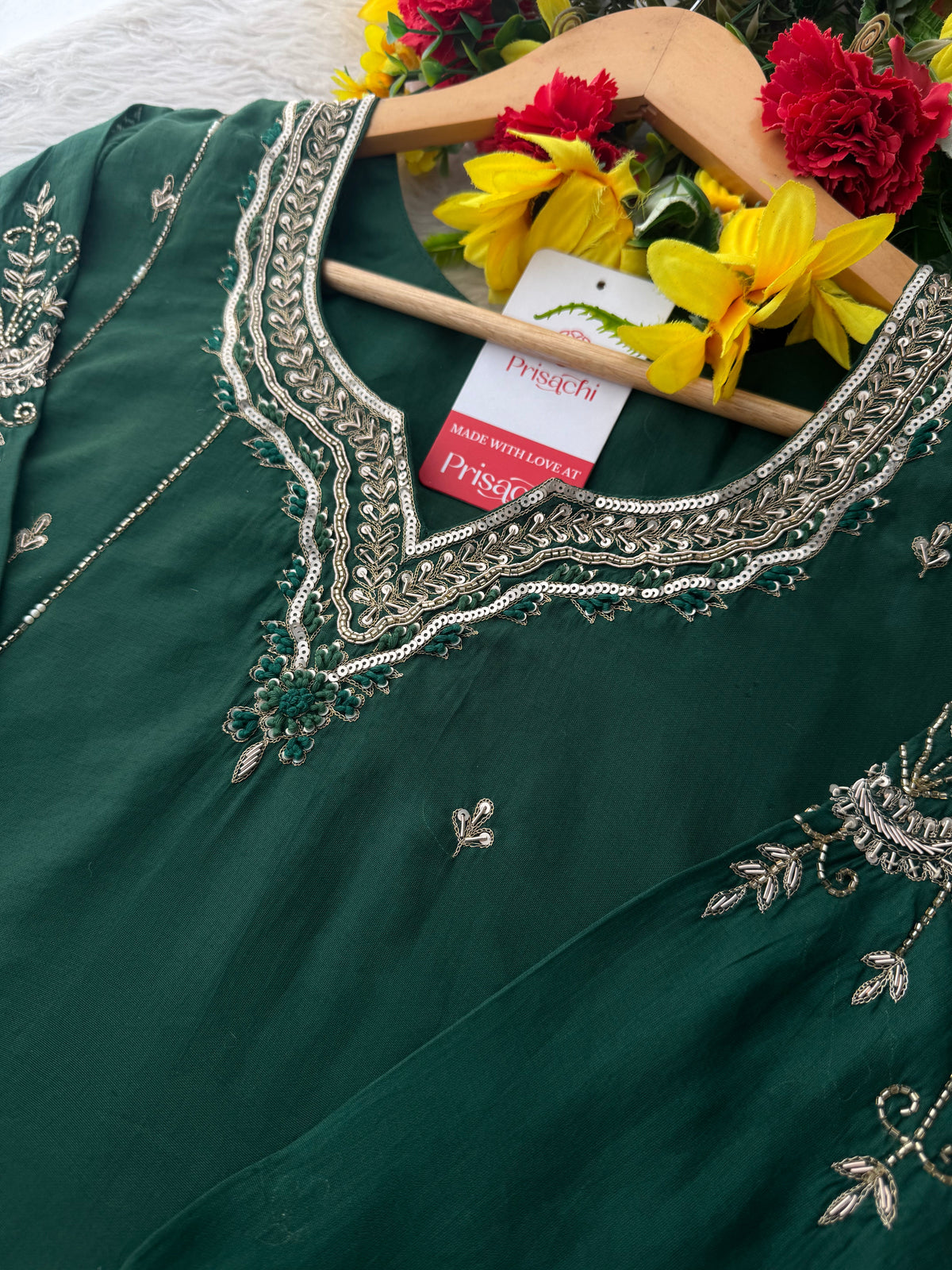 Pink Embroidered A-Line kurta set with dupatta and Pant