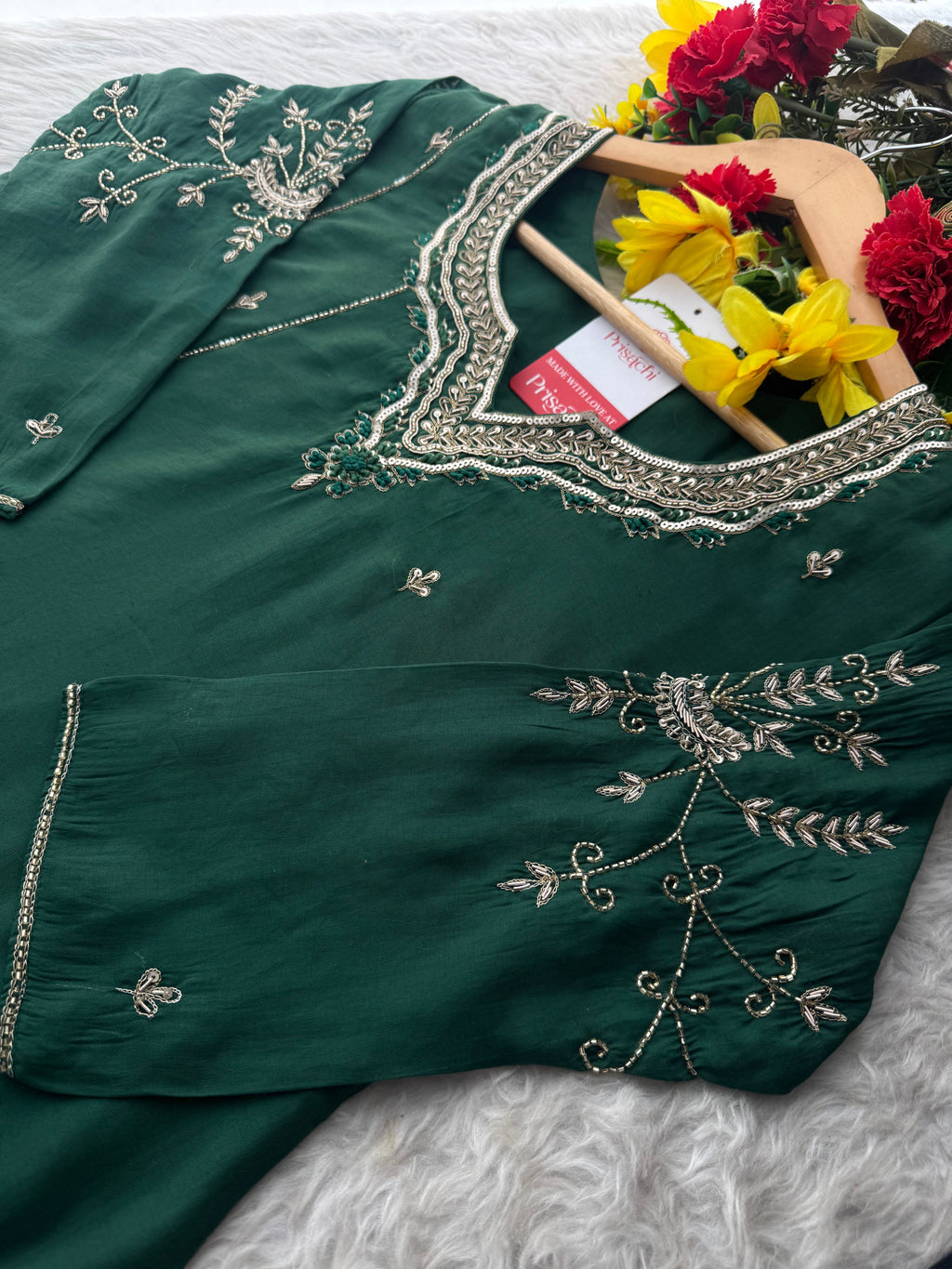 Pink Embroidered A-Line kurta set with dupatta and Pant