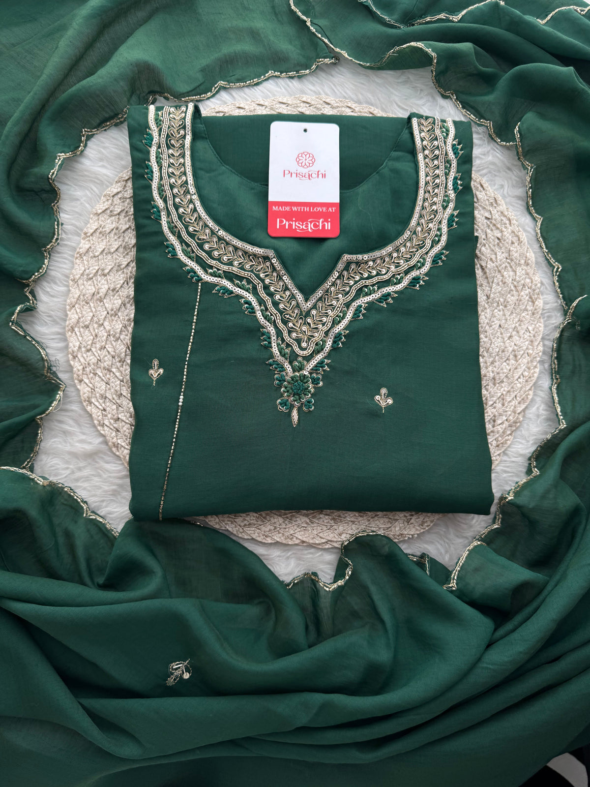 Pink Embroidered A-Line kurta set with dupatta and Pant