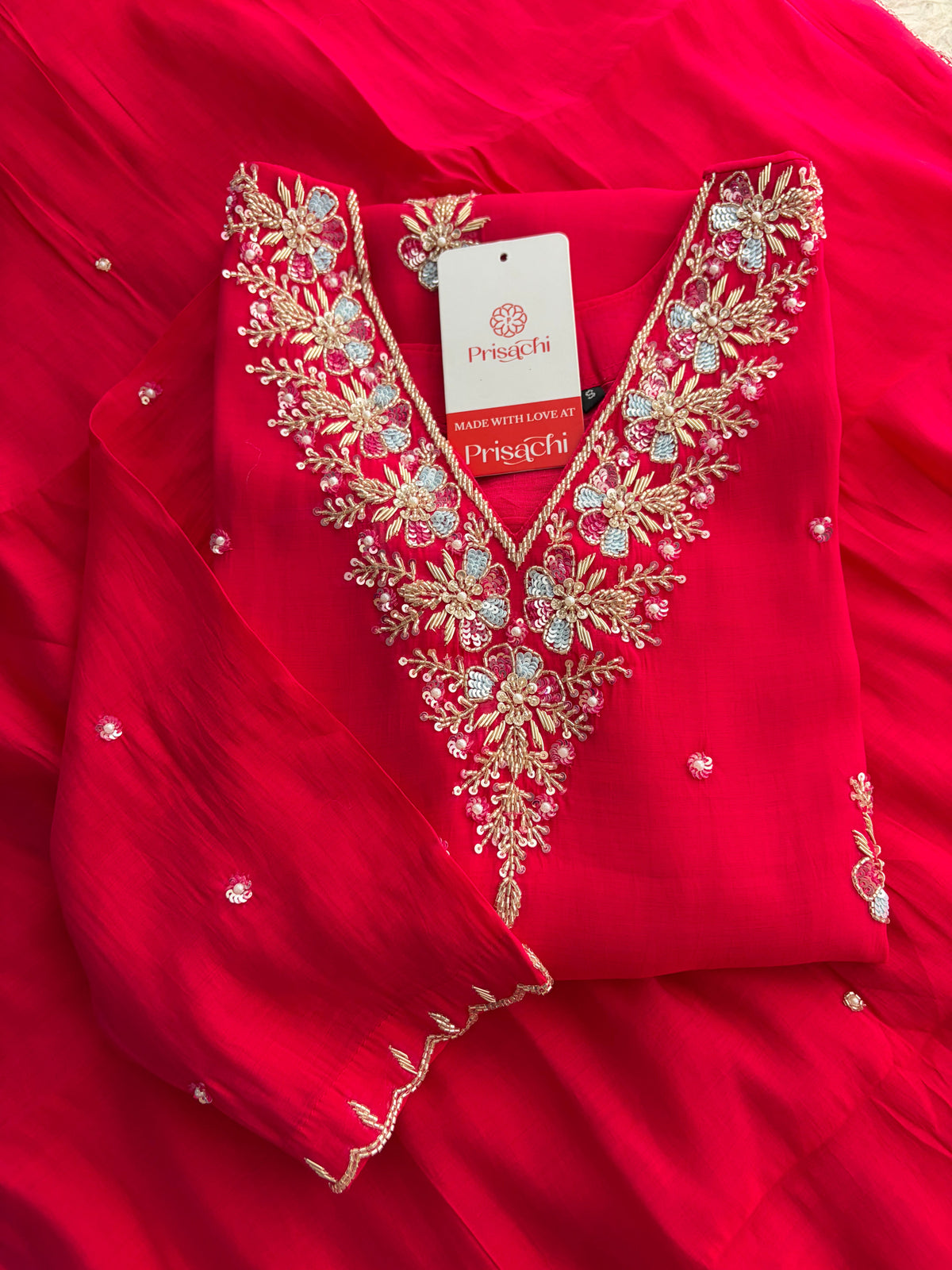 Orange Zardozi Embroidered Ethnic Kurta Set for Women with Dupatta & Pants | Festive Traditional Suit Set