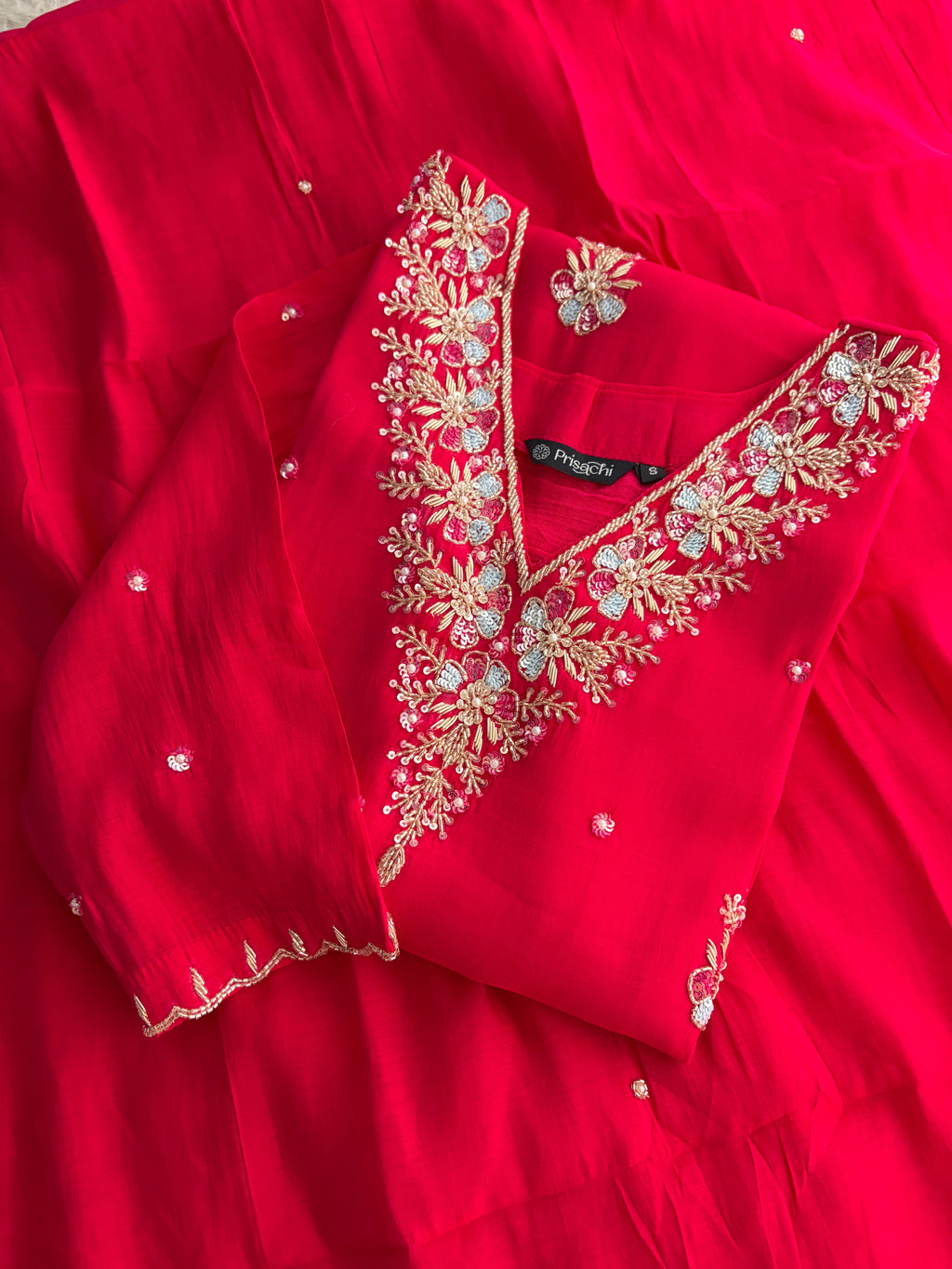 Orange Zardozi Embroidered Ethnic Kurta Set for Women with Dupatta & Pants | Festive Traditional Suit Set